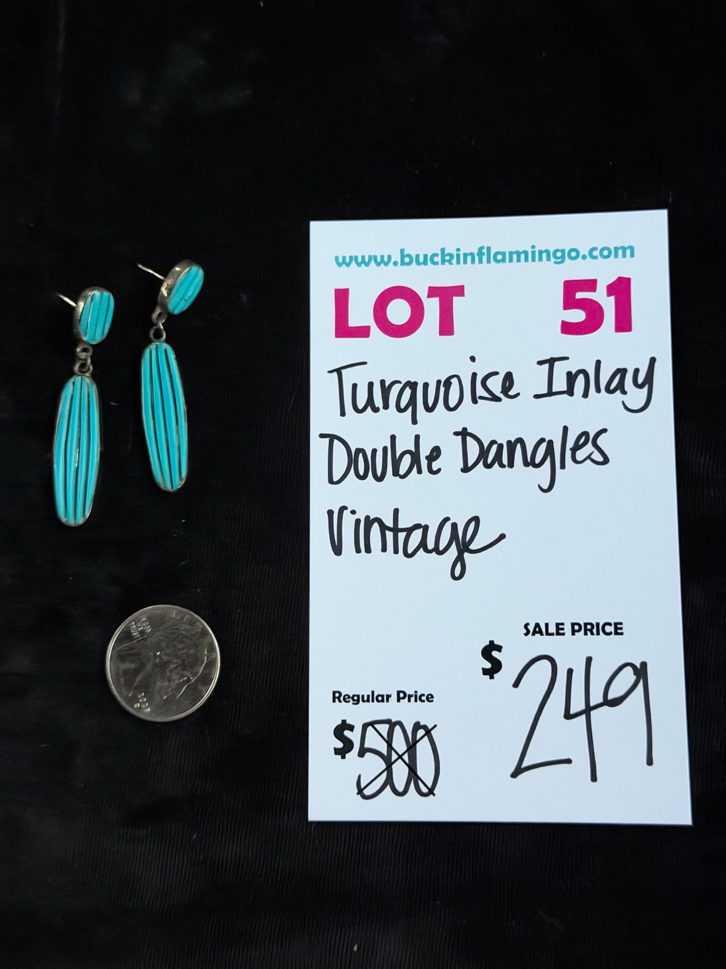 LOT 51 8/30 Turquoise Inlay Double Dangles Vintage