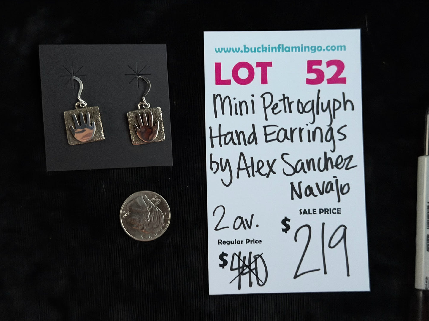 LOT 52 8/30 Mini Petroglyph Hand Earrings by Alex Sanchez, Navajo