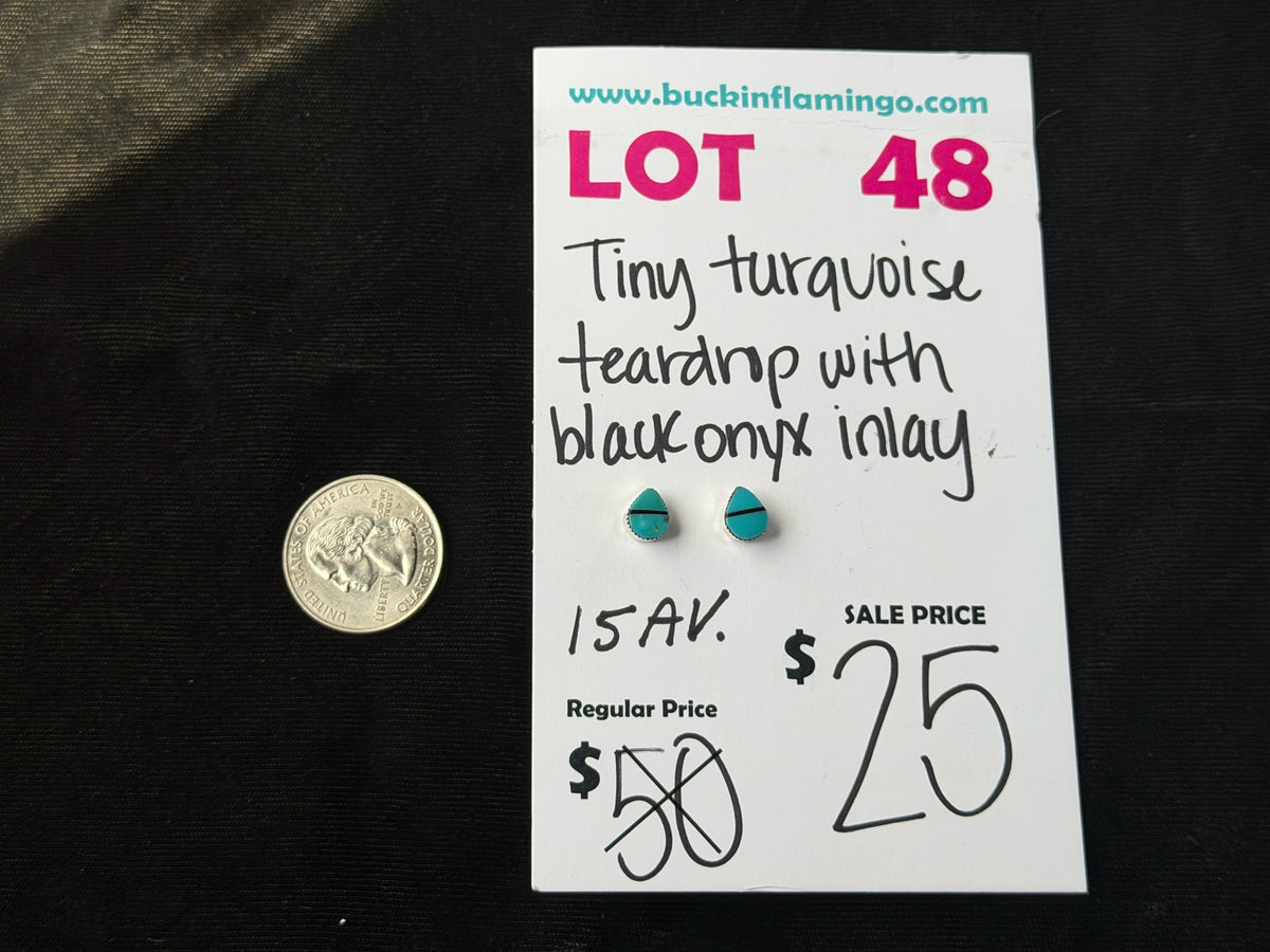 LOT 48 9/6 Tiny Turquoise Teardrop with Black Onyx Inlay