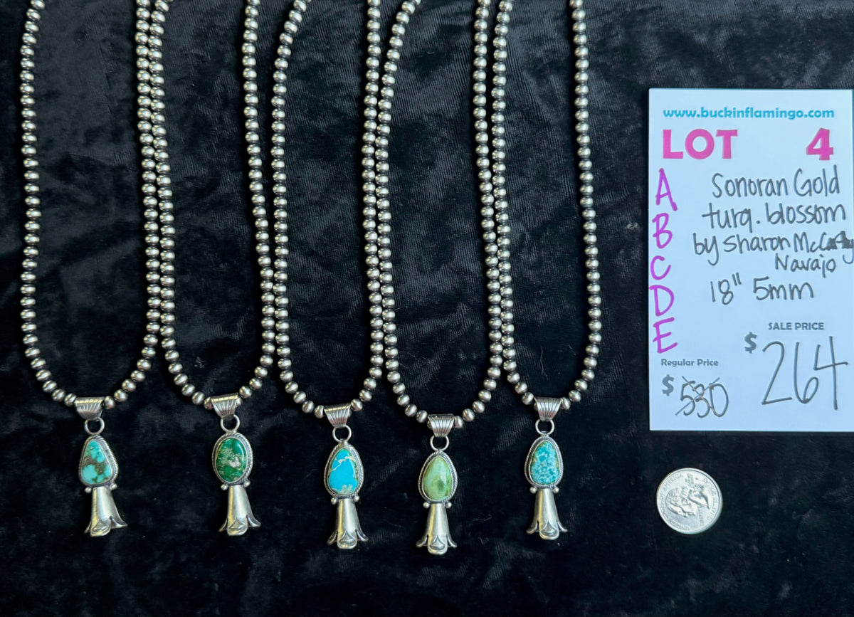 LOT 4 C 9/13 Sonoran Gold Turquoise Blossom by Sharon McCarty, Navajo 18”5mm