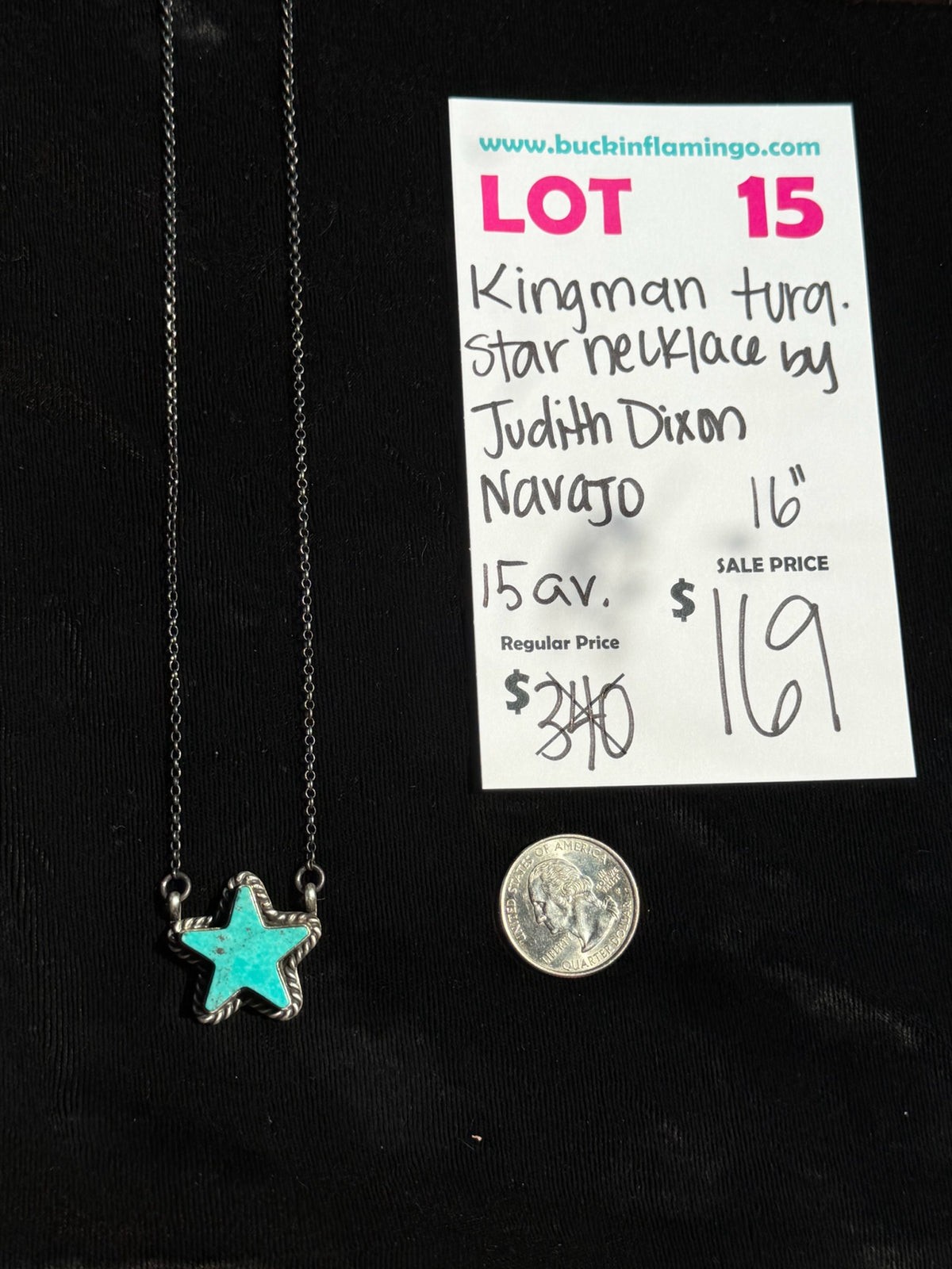 LOT 15 9/13 Kingman Turquoise Star 16” Necklace by Judith Dixon, Navajo