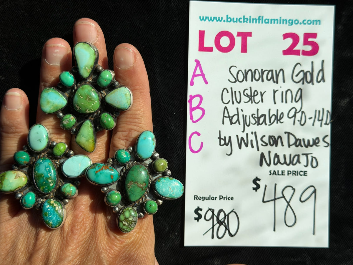 LOT 25 B 9/13 Sonoran Gold Cluster Ring Adjustable 9.0-14.0 by Wilson Dawes, Navajo