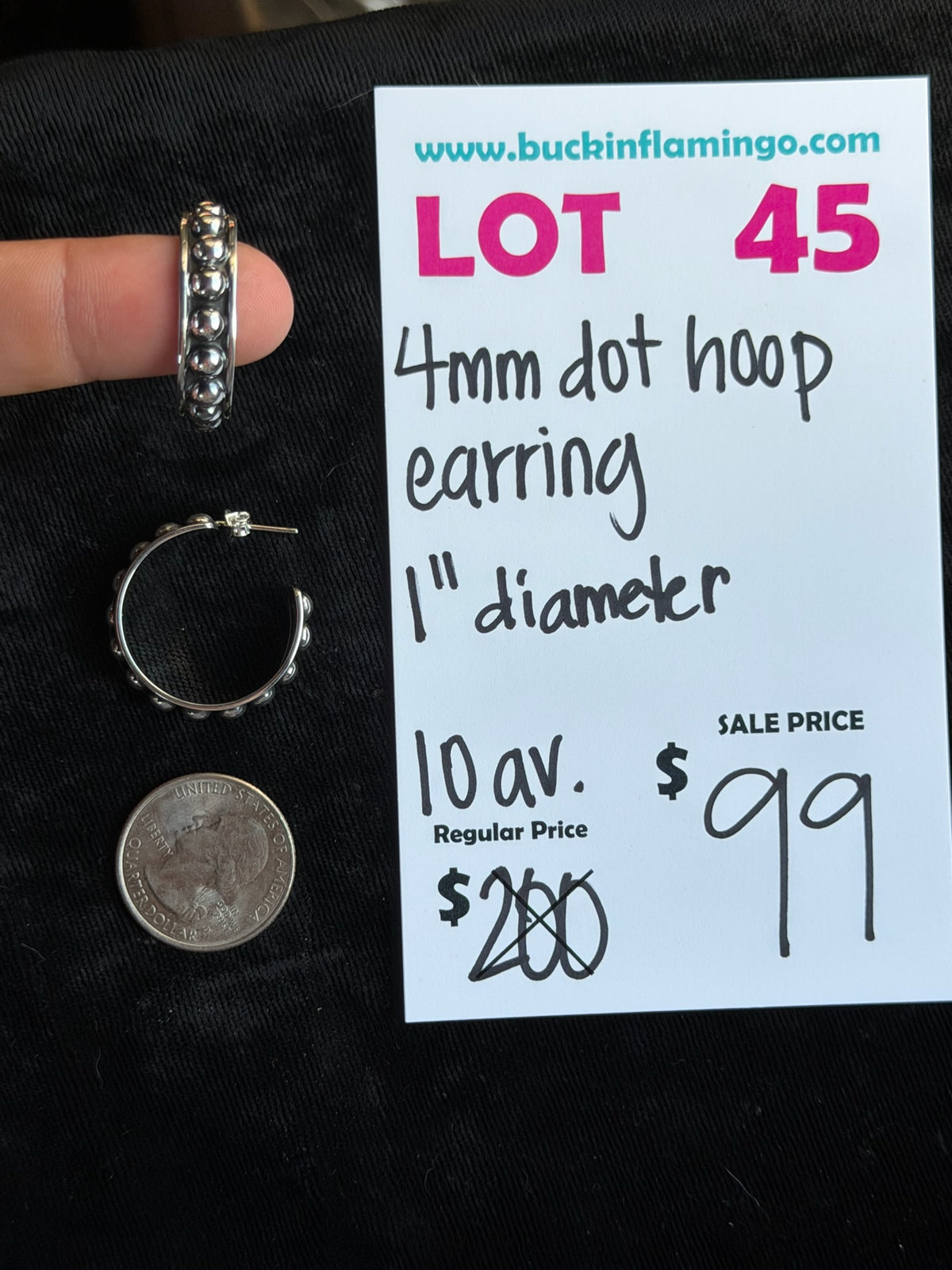 LOT 45 9/13 4mm Dot Hoop Earring 1” Diameter