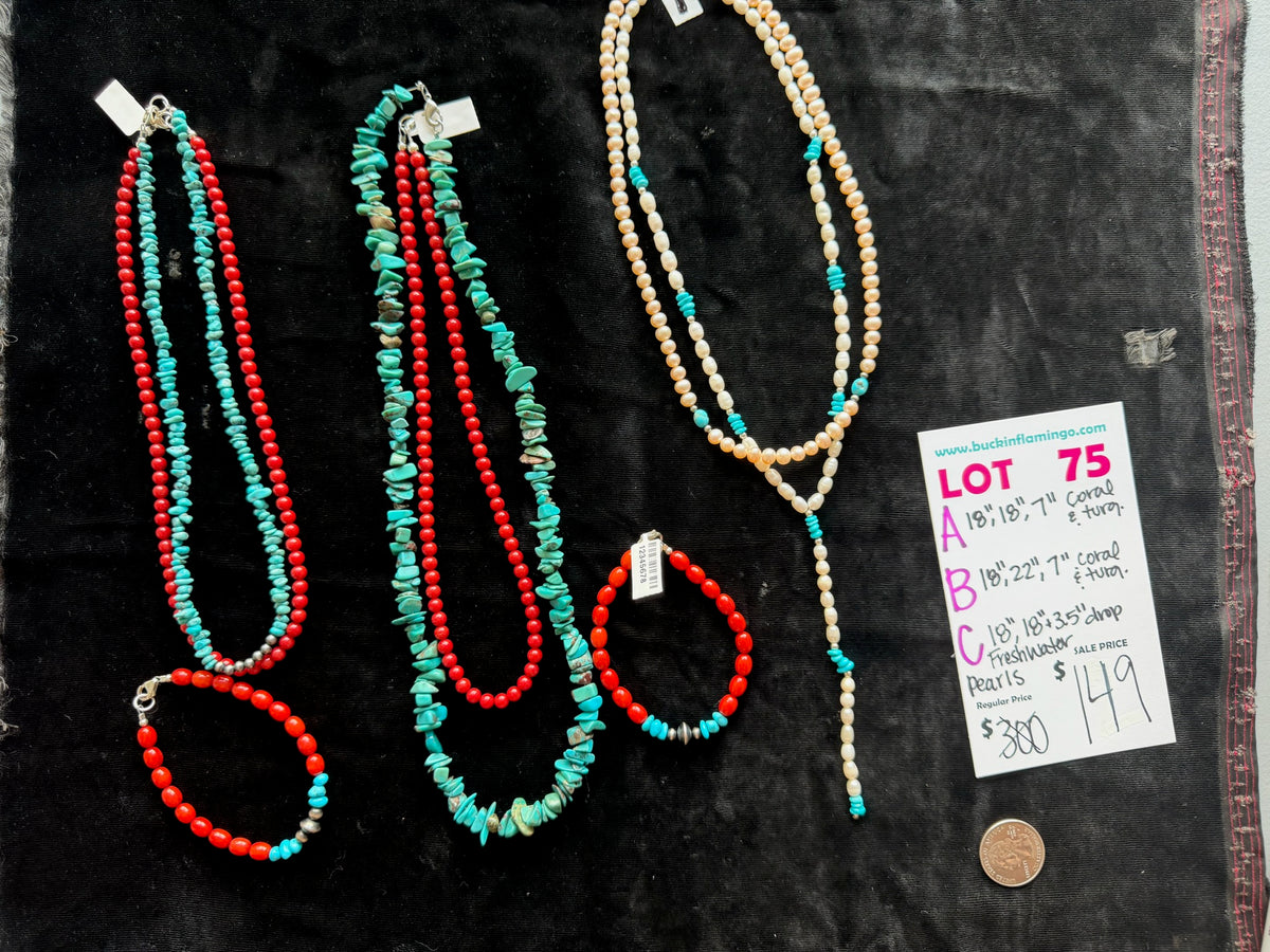LOT 75 A 9/13 18”, 18” 7” Coral & Turquoise
