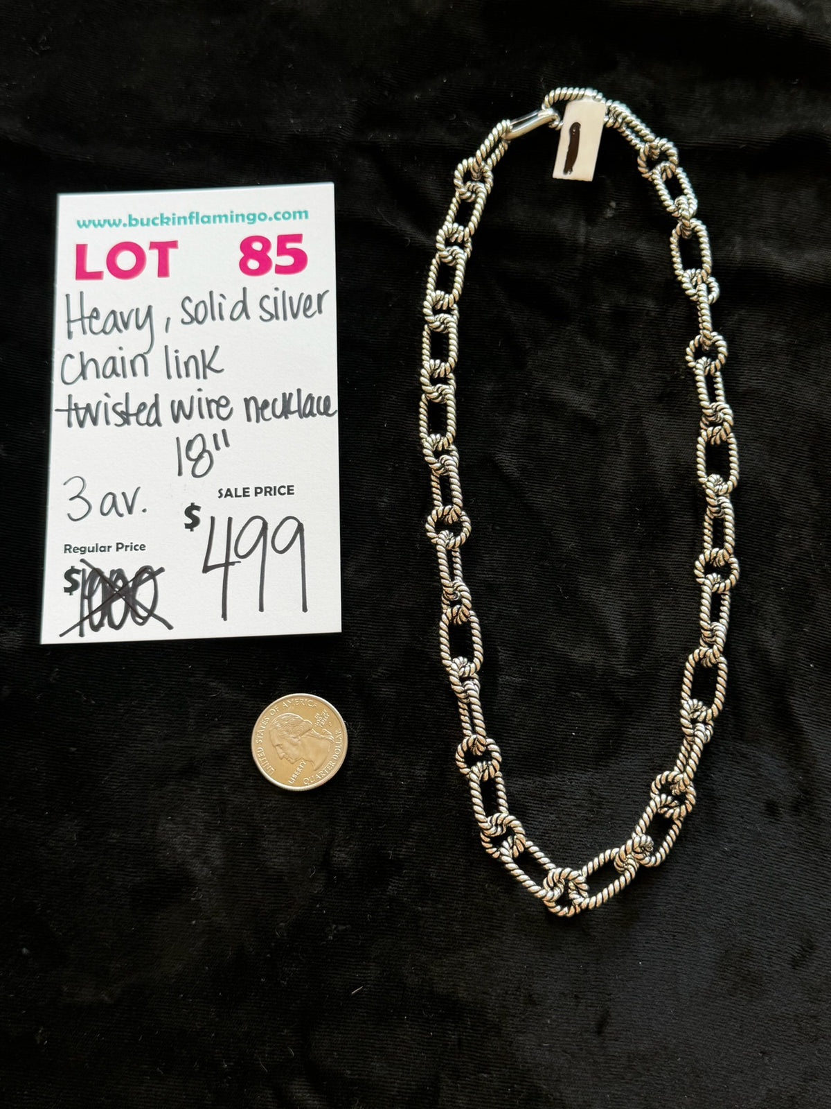 LOT 85 9/13 Heavy, Solid Silver Chain Link Twisted Wire Necklace 18”