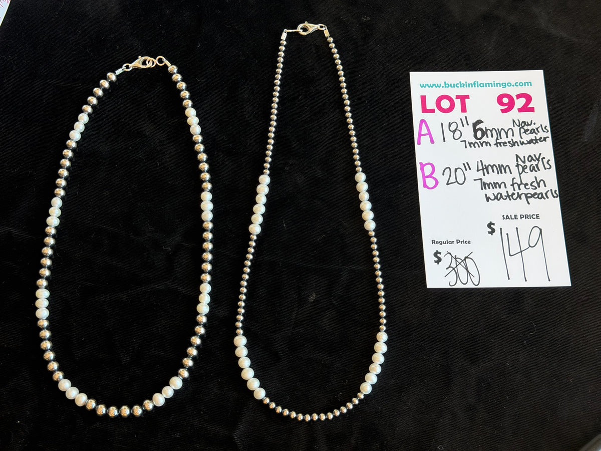 LOT 92 A 9/13 18” 6mm Navajo Pearls 7mm Fresh Water Pearls