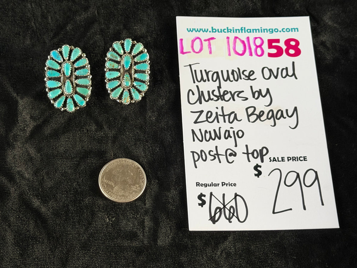 LOT 58 10/18 Turquoise Oval Clusters by Zeita Begay, Navajo Post at Top