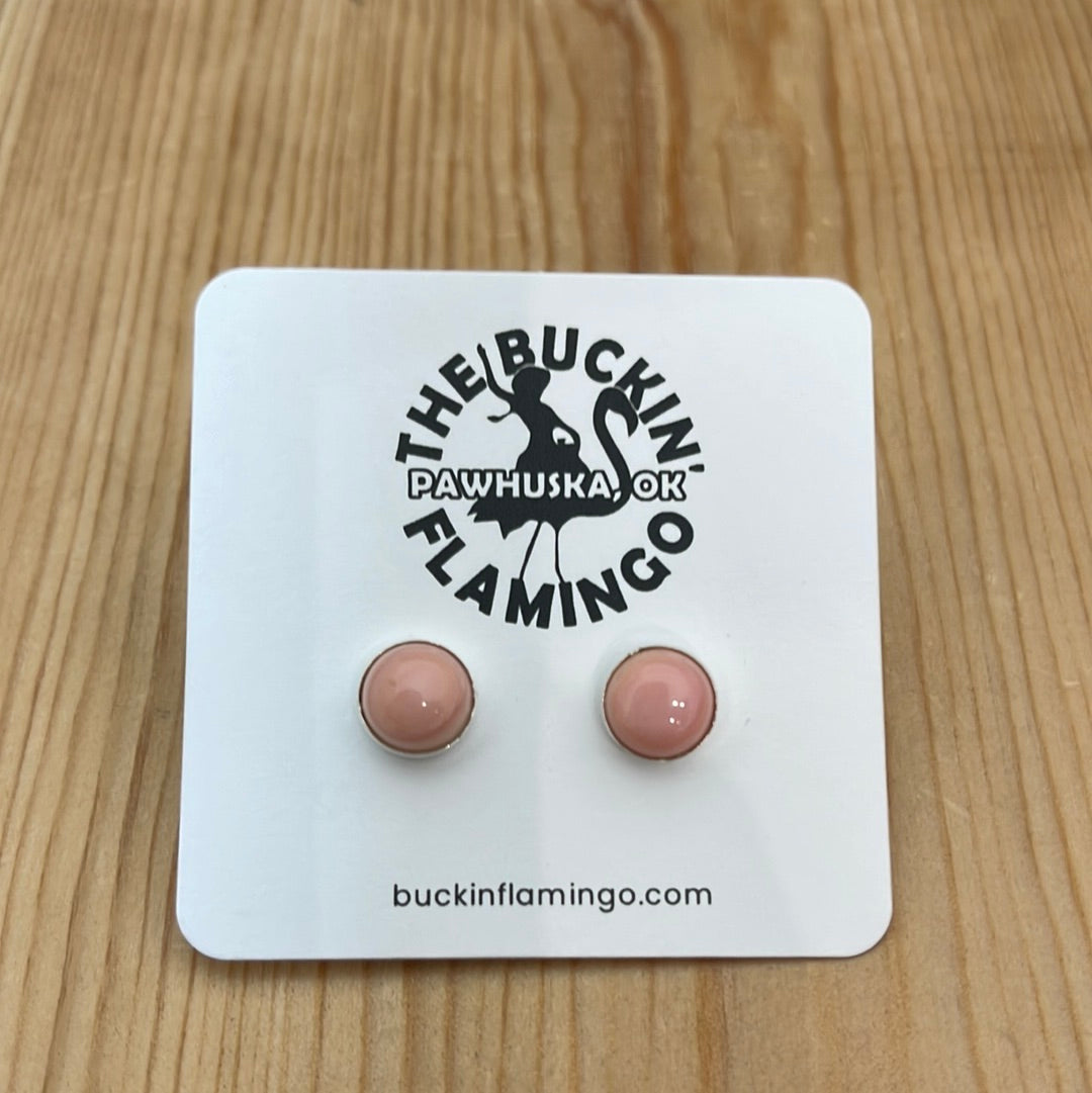 Pink Conch 8mm Button Post Earrings