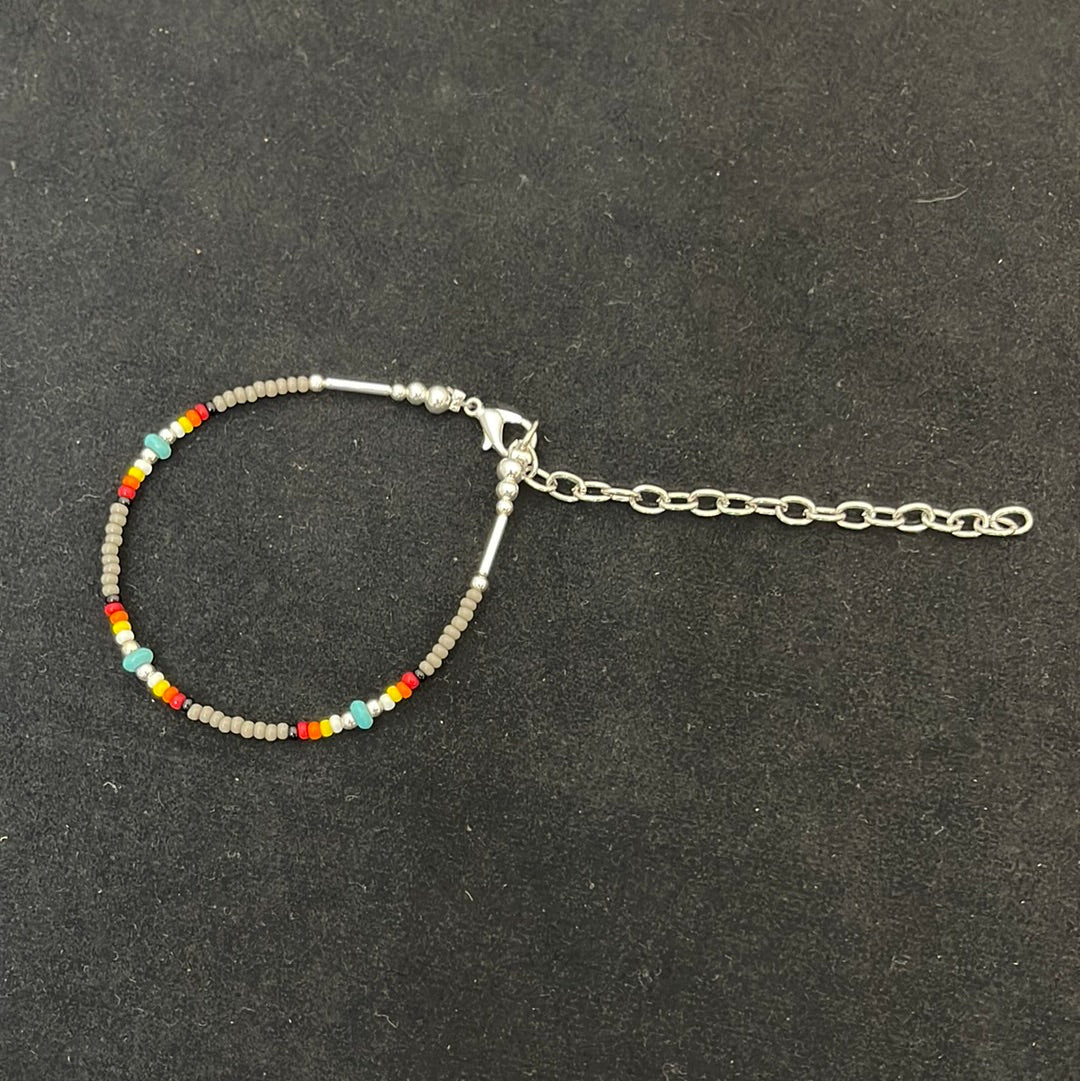 Grey 7” with 3” Extender Seed Bead Bracelet / Anklet