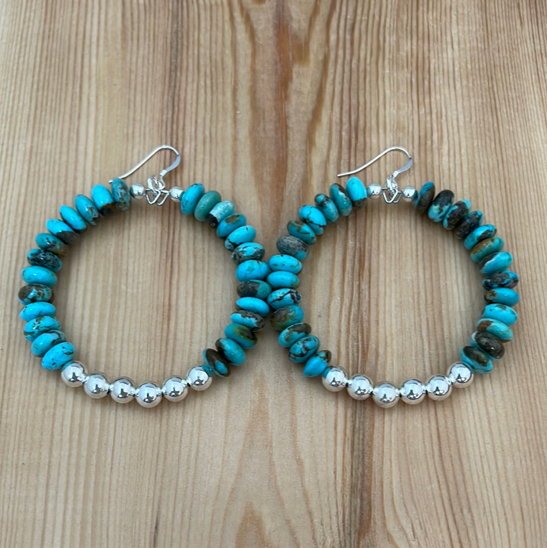 Turquoise & Silver Hoop Earrings
