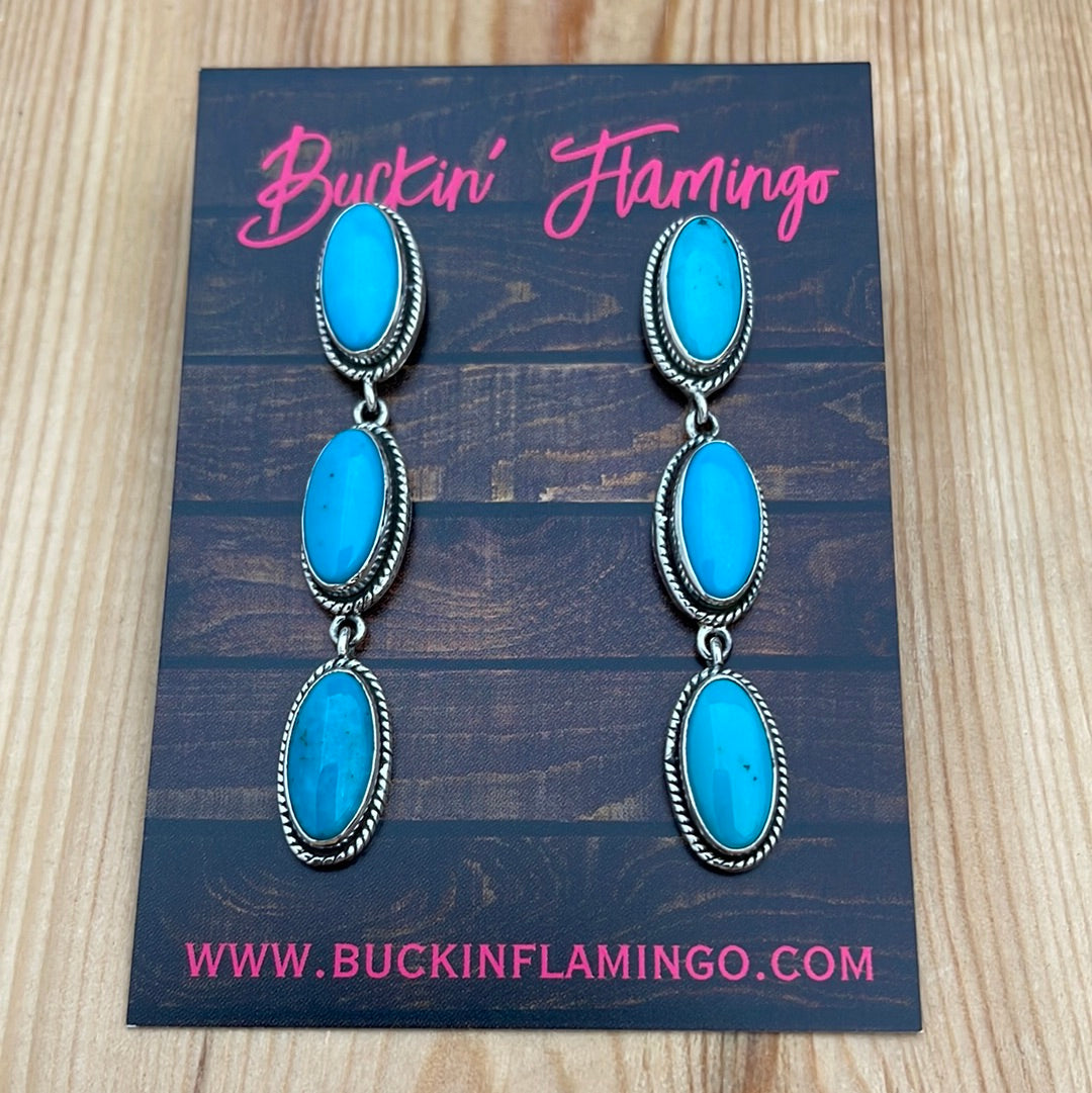 Oval 3 Stone Drop Earrings