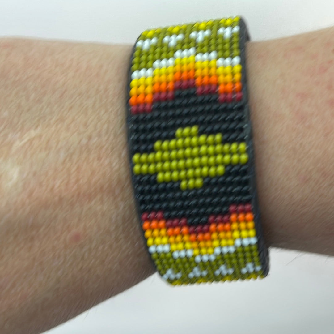 Dark Green Seed Bead Flexible 1 1/4” Bracelet