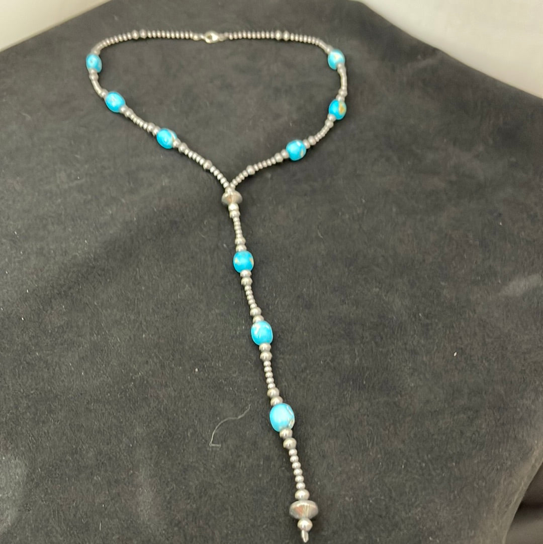 18” Turquoise Nuggets & Navajo Pearls Lariat Necklace