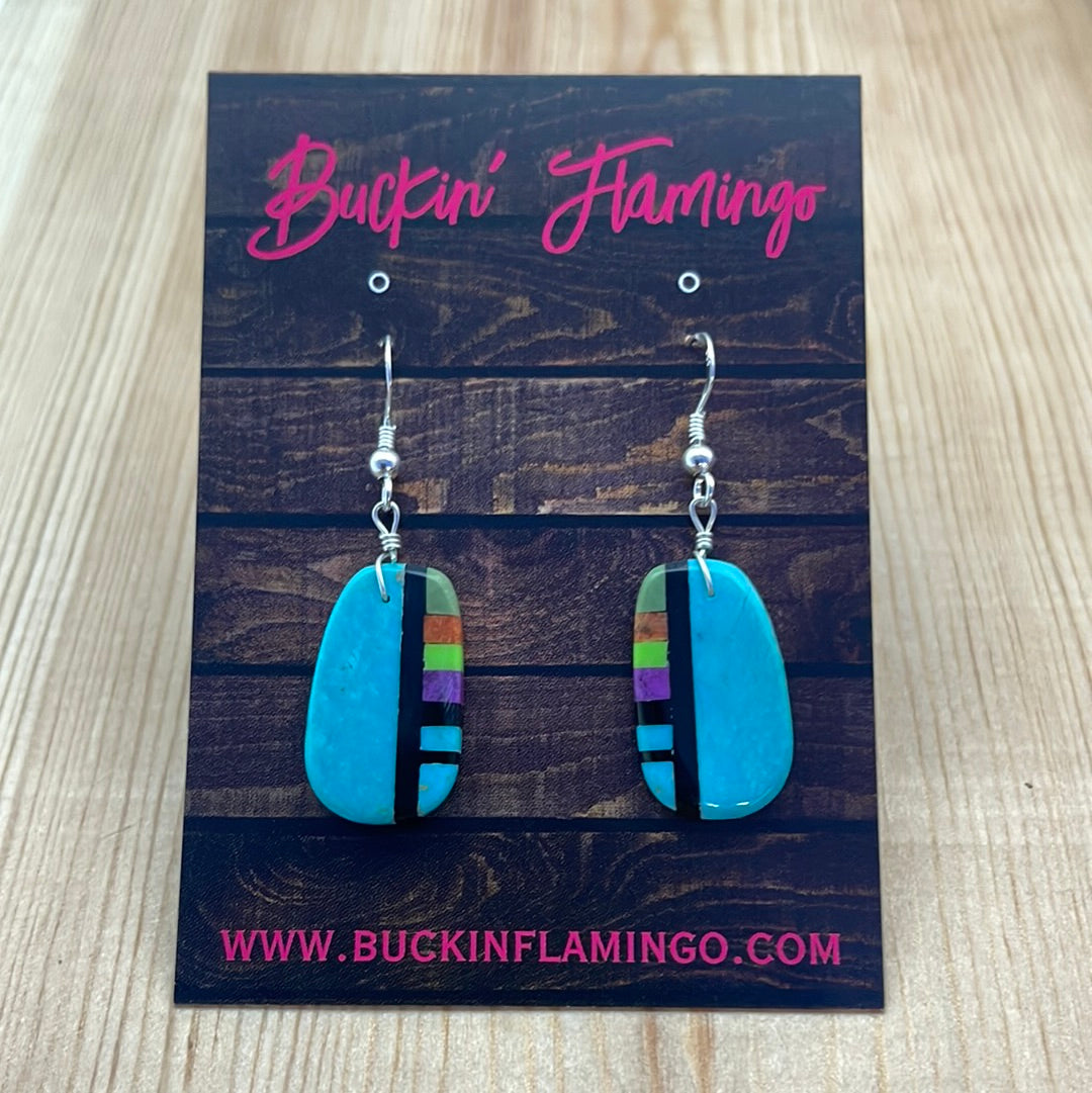 Blue/Green Turquoise Slab Inlay Hook Earrings