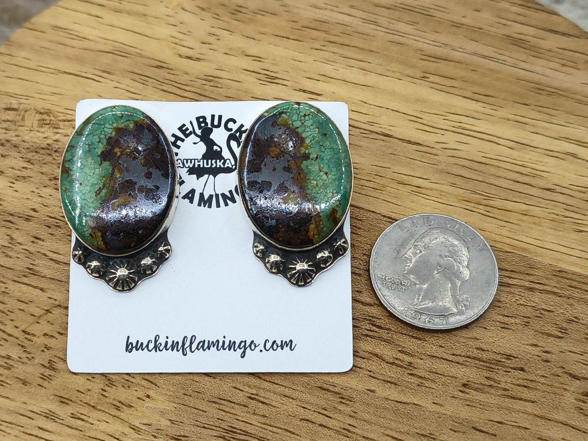Royston Turquoise Earrings by Christina Jackson, Navajo