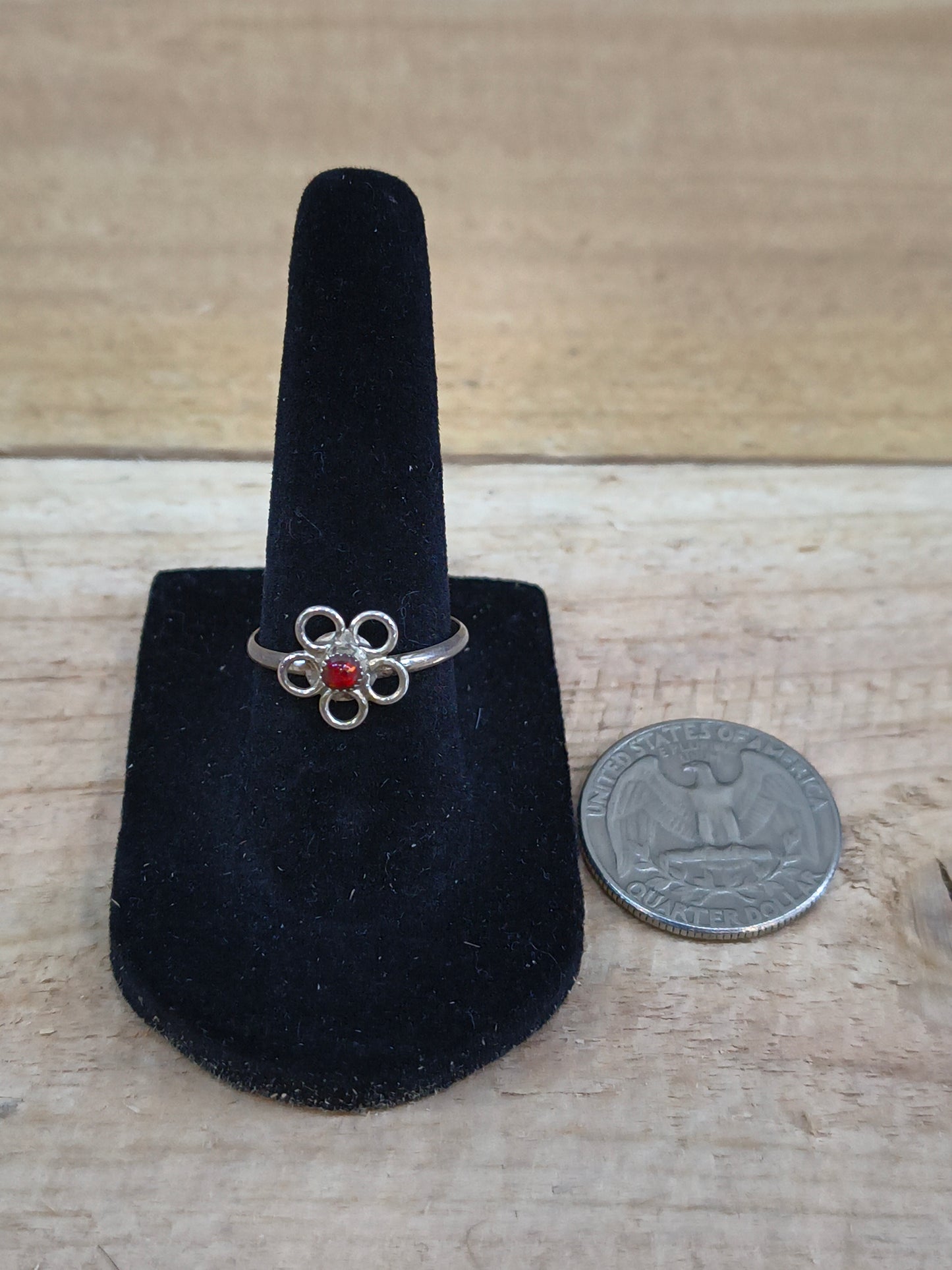 7.0 Tiny Red Opal Flower Ring