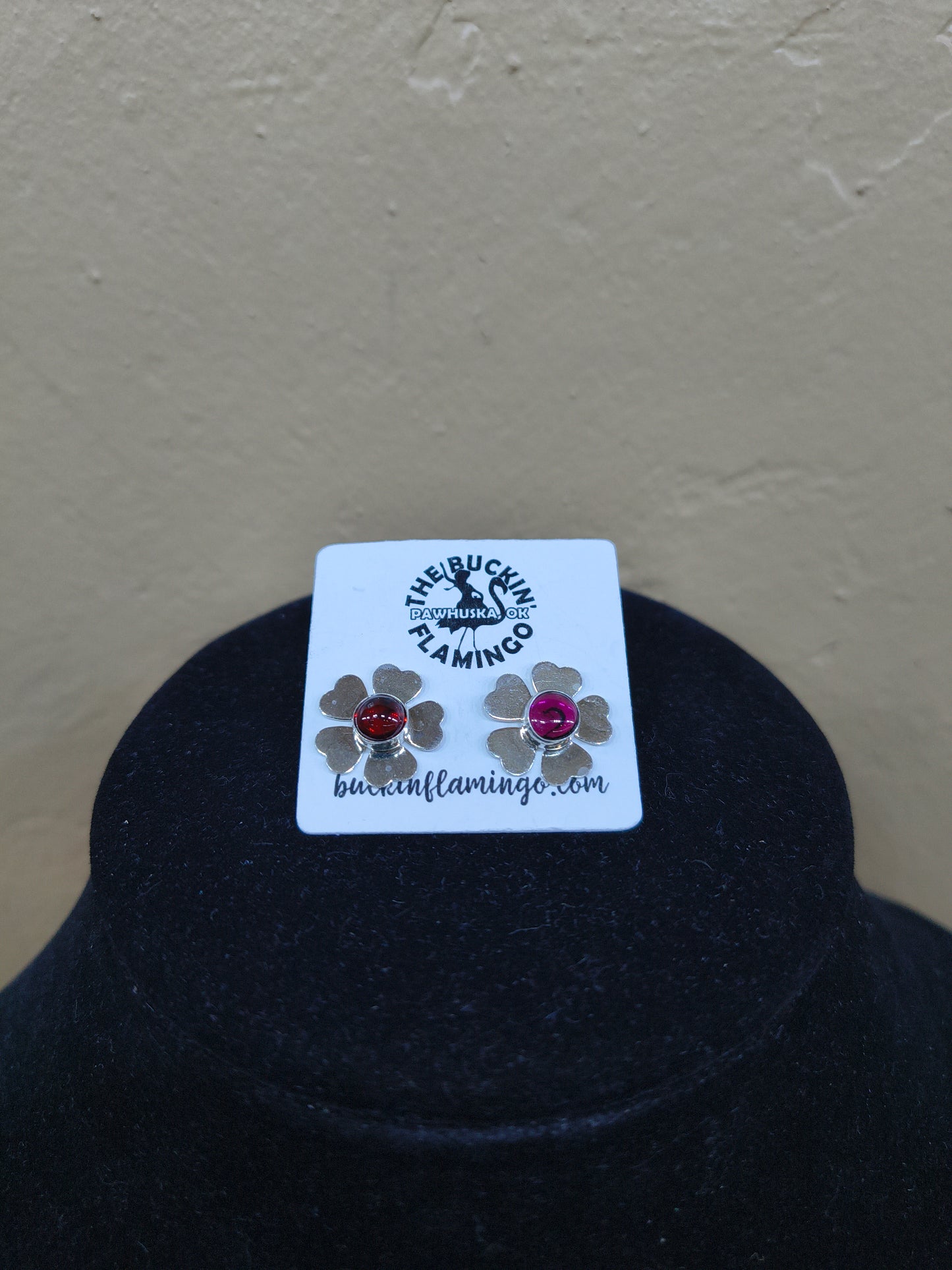 Garnet Flower Post Earrings