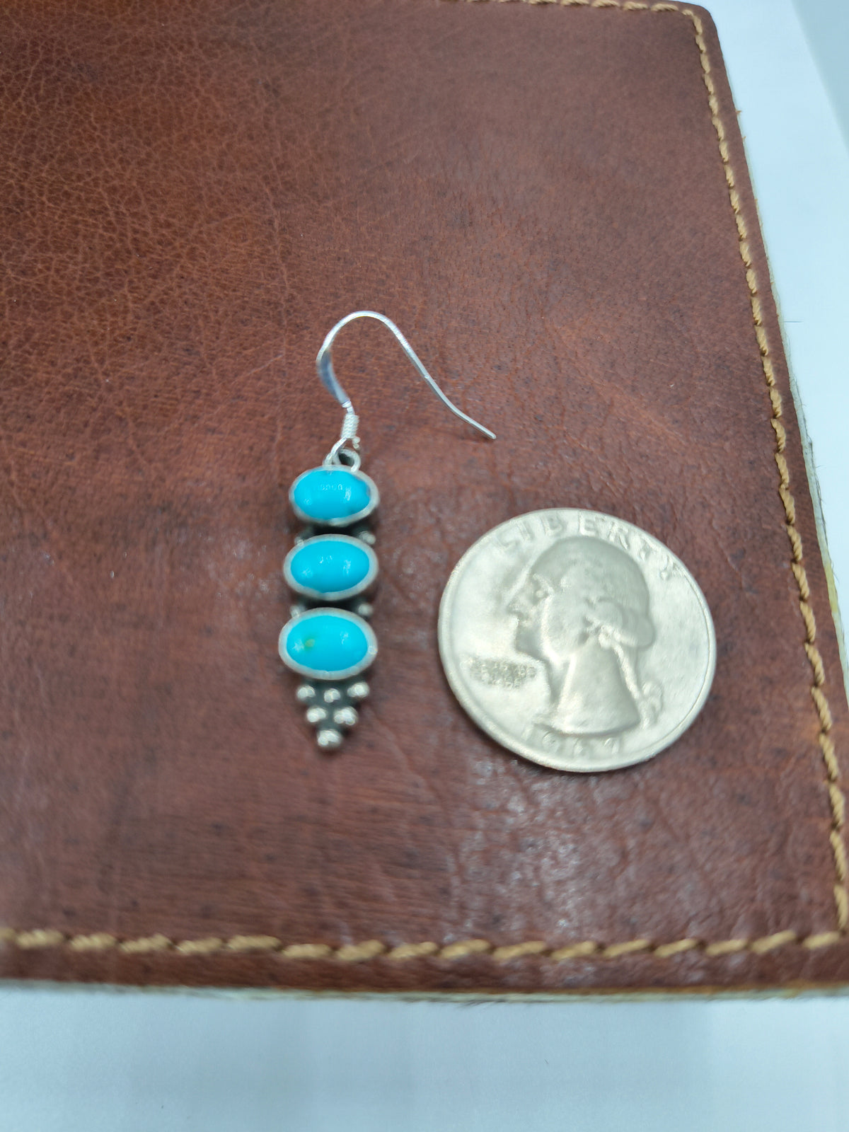 3 Stone Kingman Turquoise Drop Dangle Earrings by Gary Shorty, Navajo