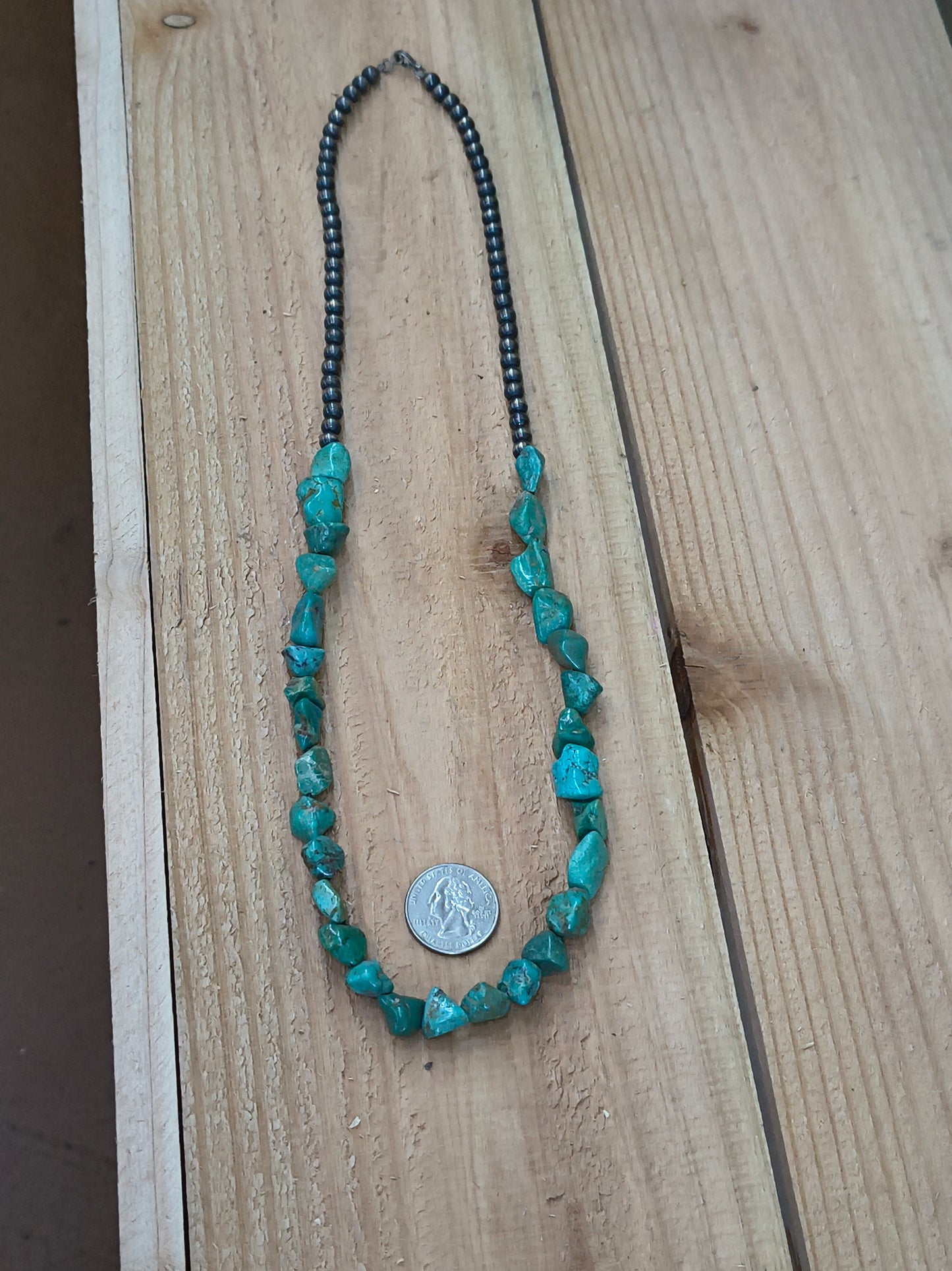 28" Royston Turquoise Nuggets and Navajo Style Pearls Necklace