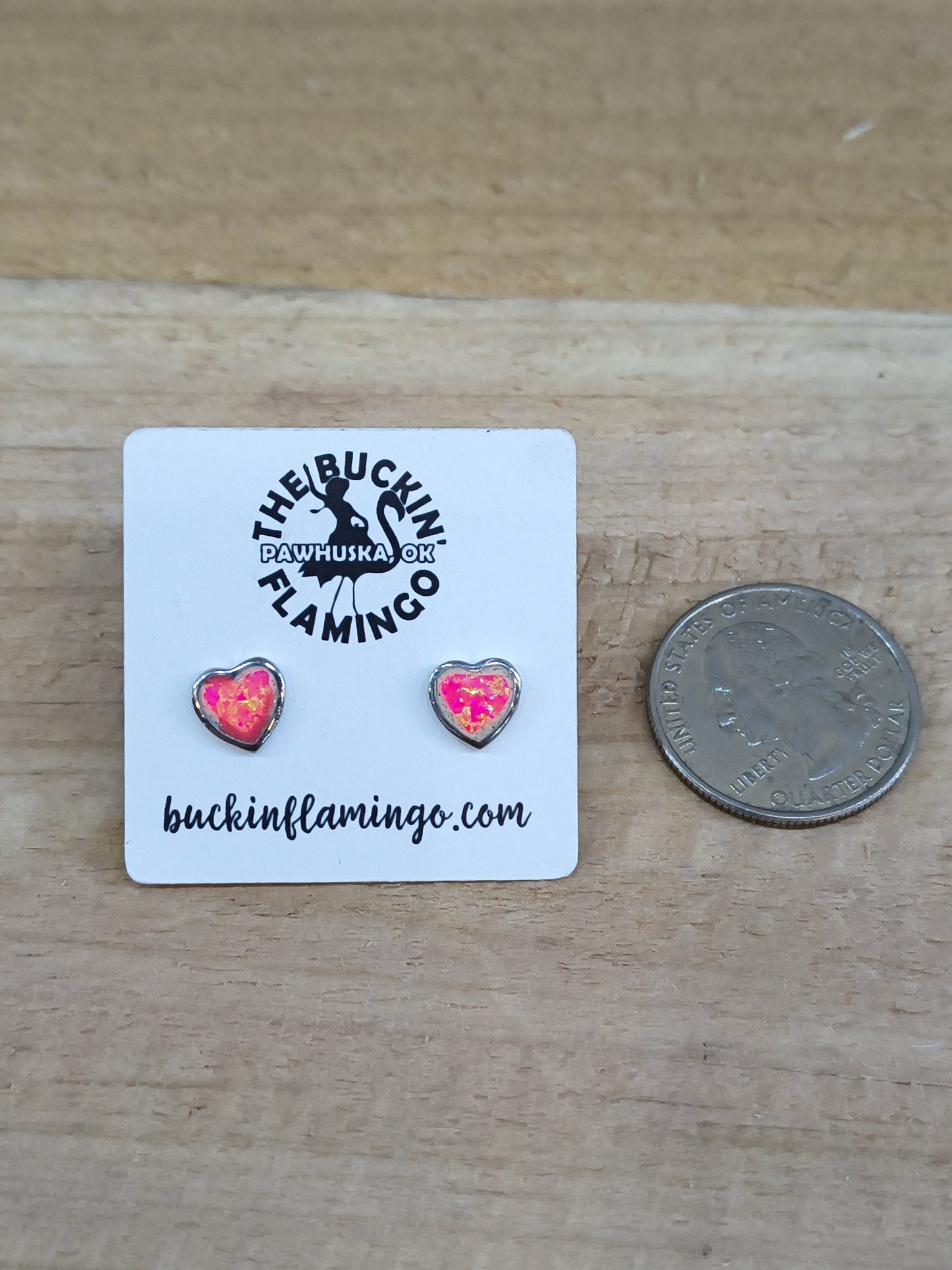 Pink Opal Heart Inlay Post Earrings