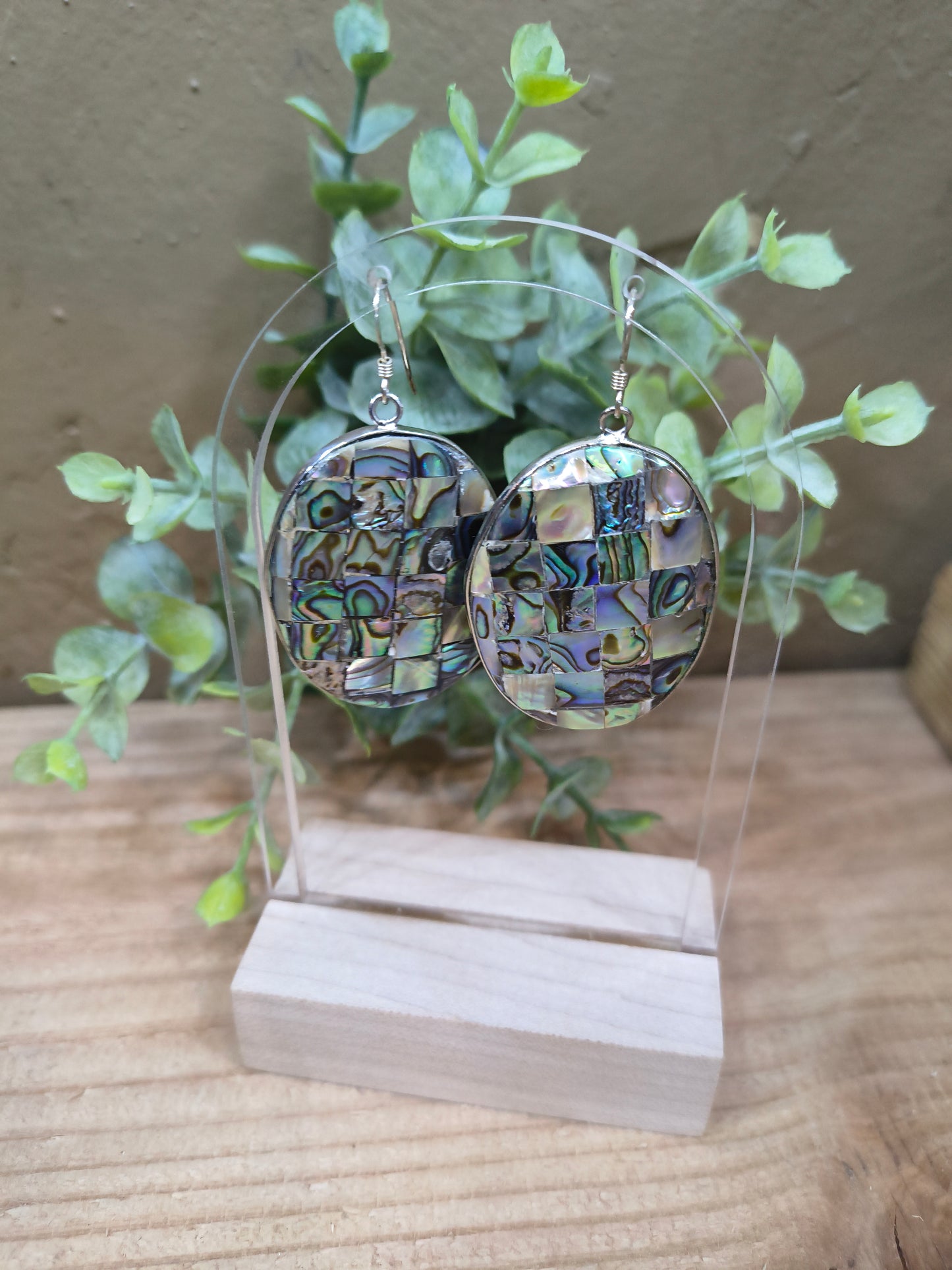 Abalone Inlay Double Sided Oval Hook Earrings