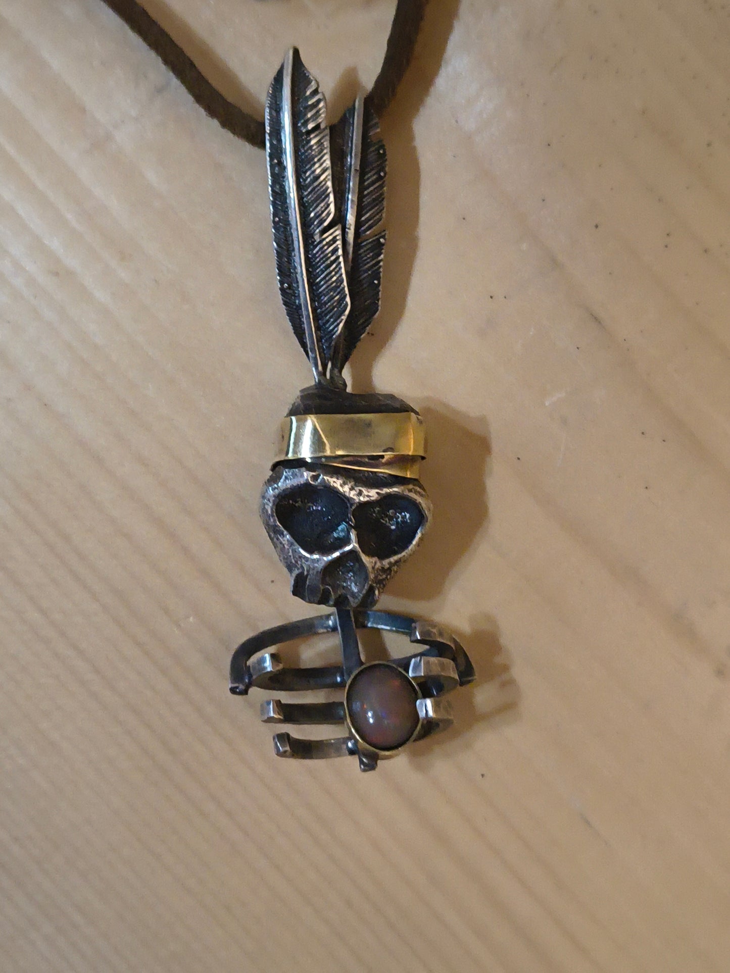 Silver Skeleton with 14K Gold Headband and Opal by Bad Bronc