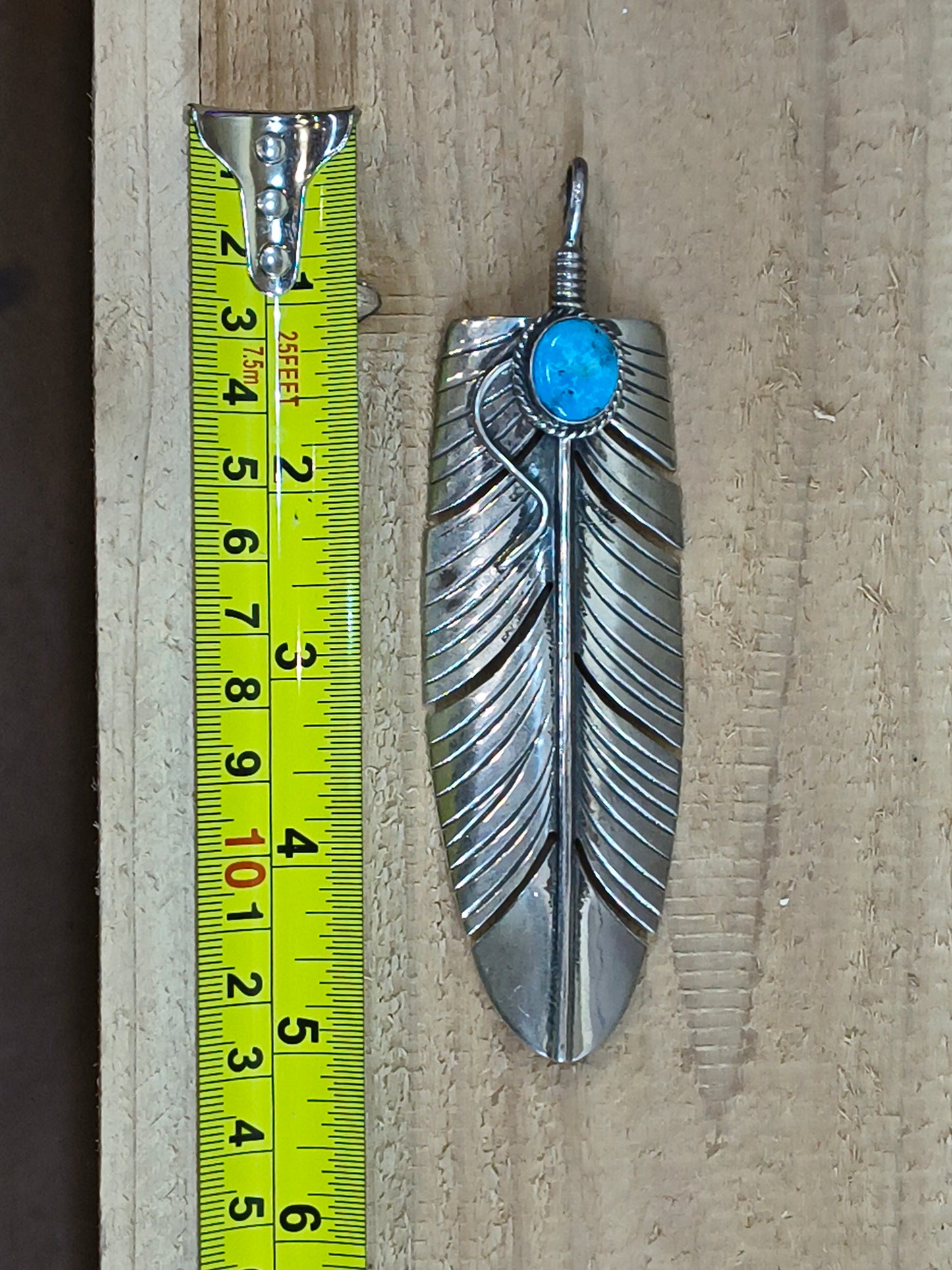 High End Kingman Turquoise Feather Pendant 7 mm Bail by Jeff Largo, Navajo