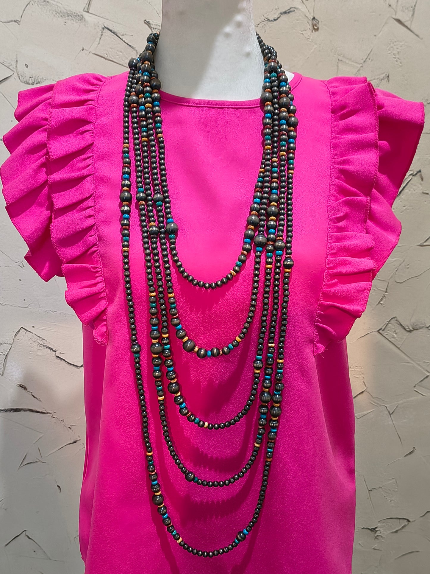 16 Foot Navajo Pearl with Turquoise & Spiny Oyster Necklace