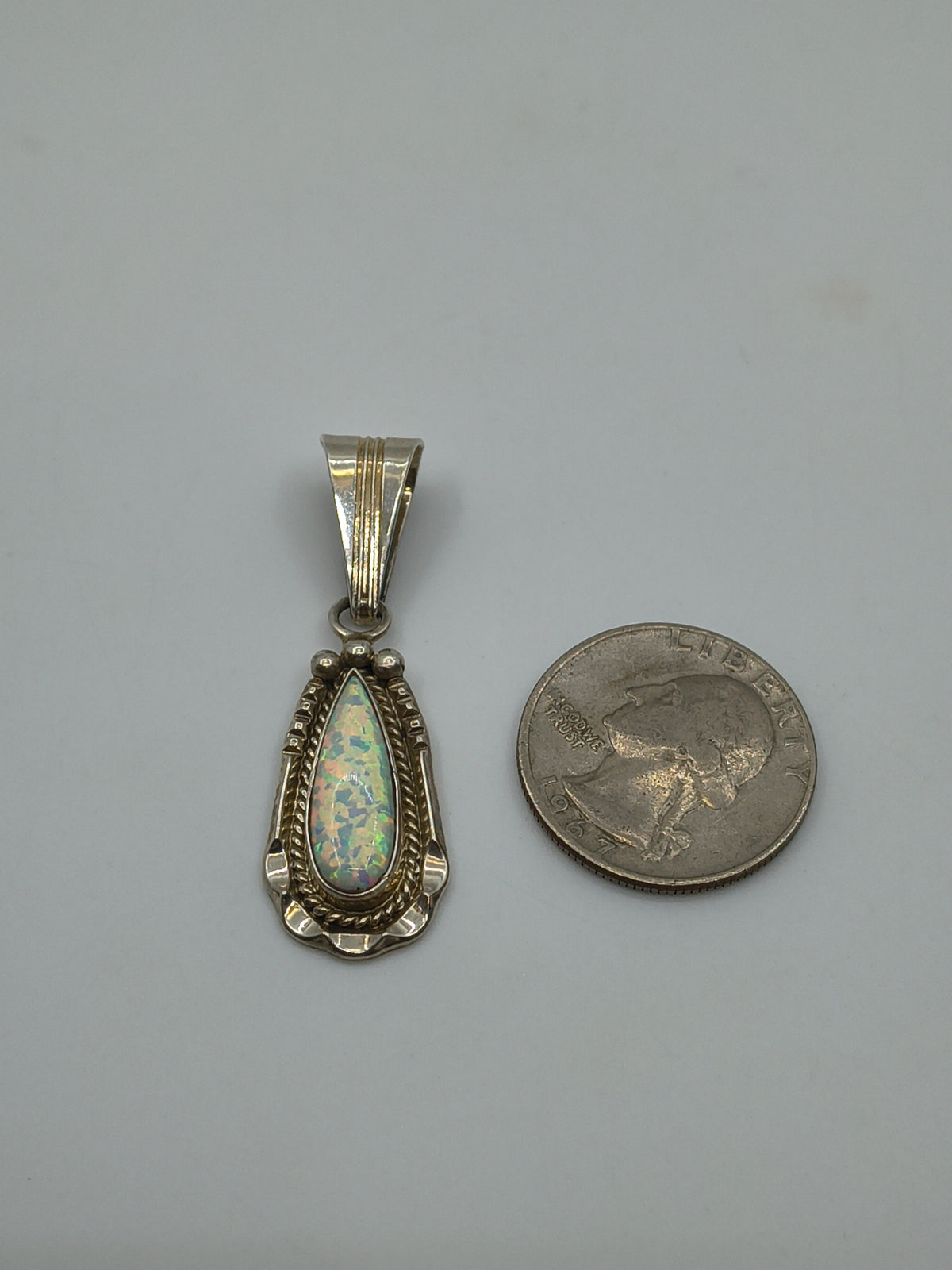 White Opal Teardrop Pendant with a 6.5mm Bale by Samuel Yellowhair, Navajo