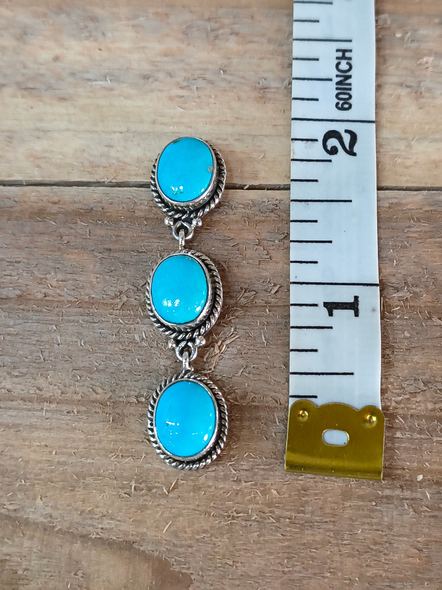 3 Stone Kingman Turquoise Drop Earrings