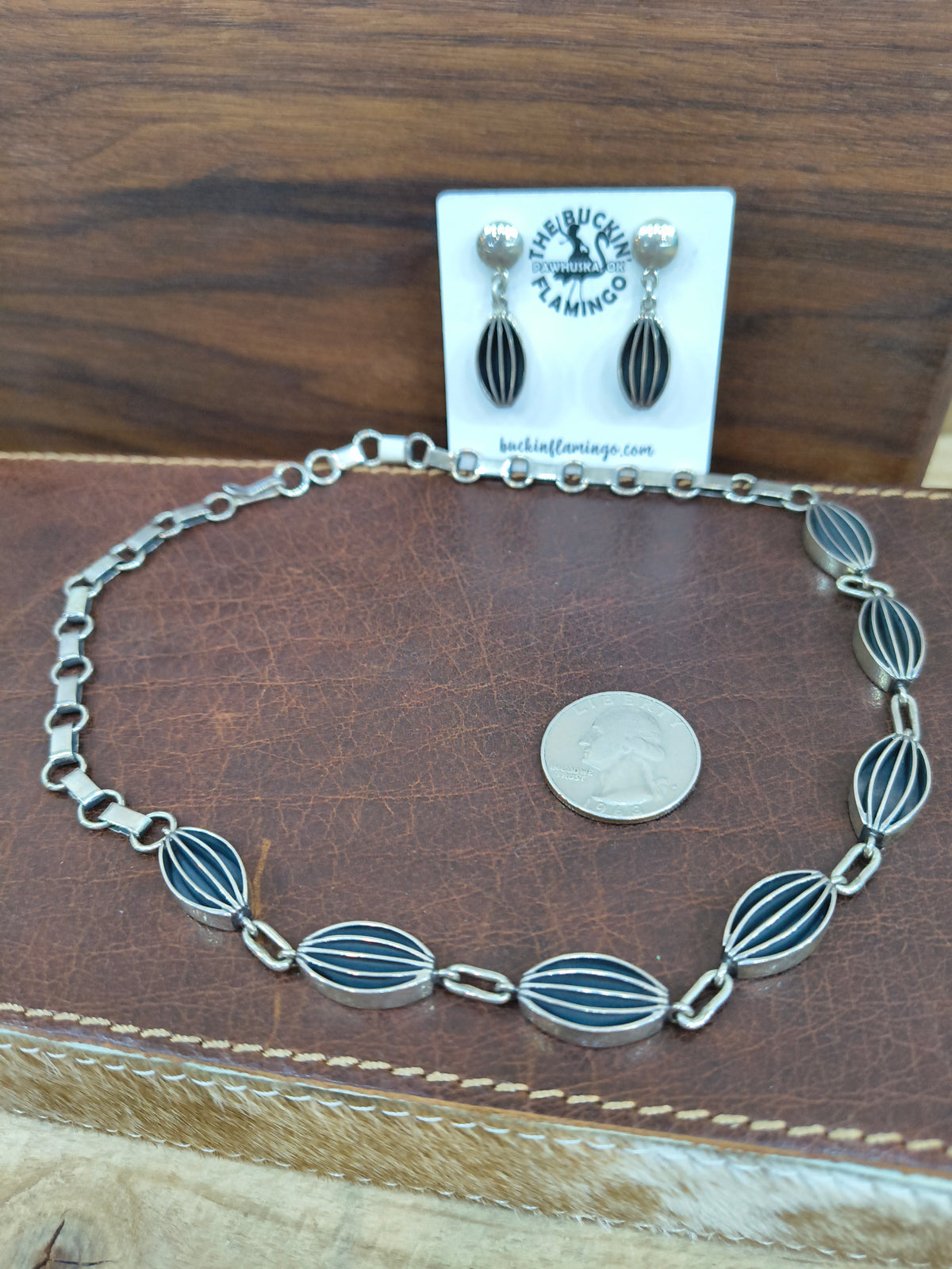 15" Sterling Silver Chain Linked Necklace & Earrings Set by James Bahe, Navajo