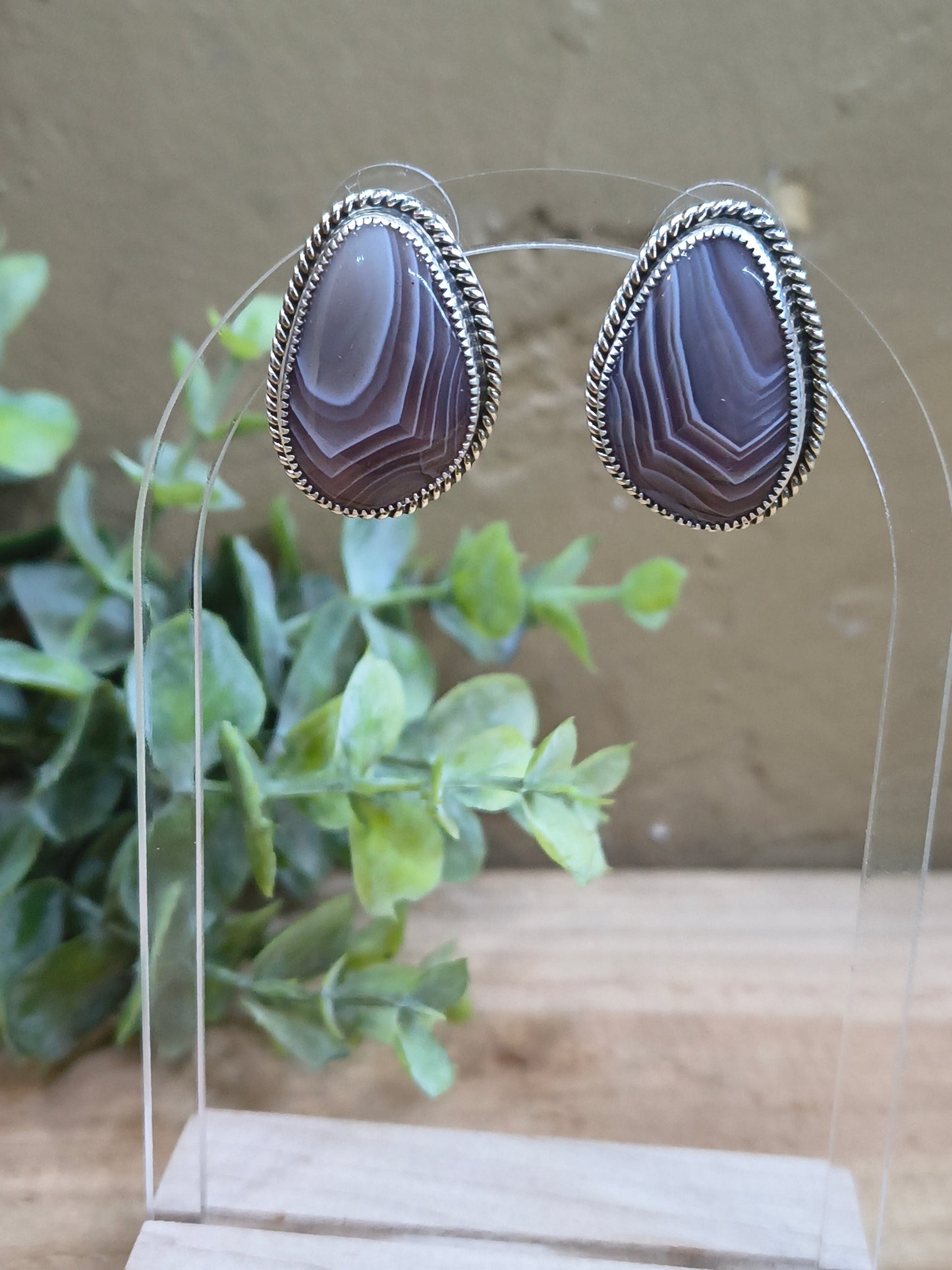 Botswana Agate Teardrop Post Earring by Shirley Henry, Navajo