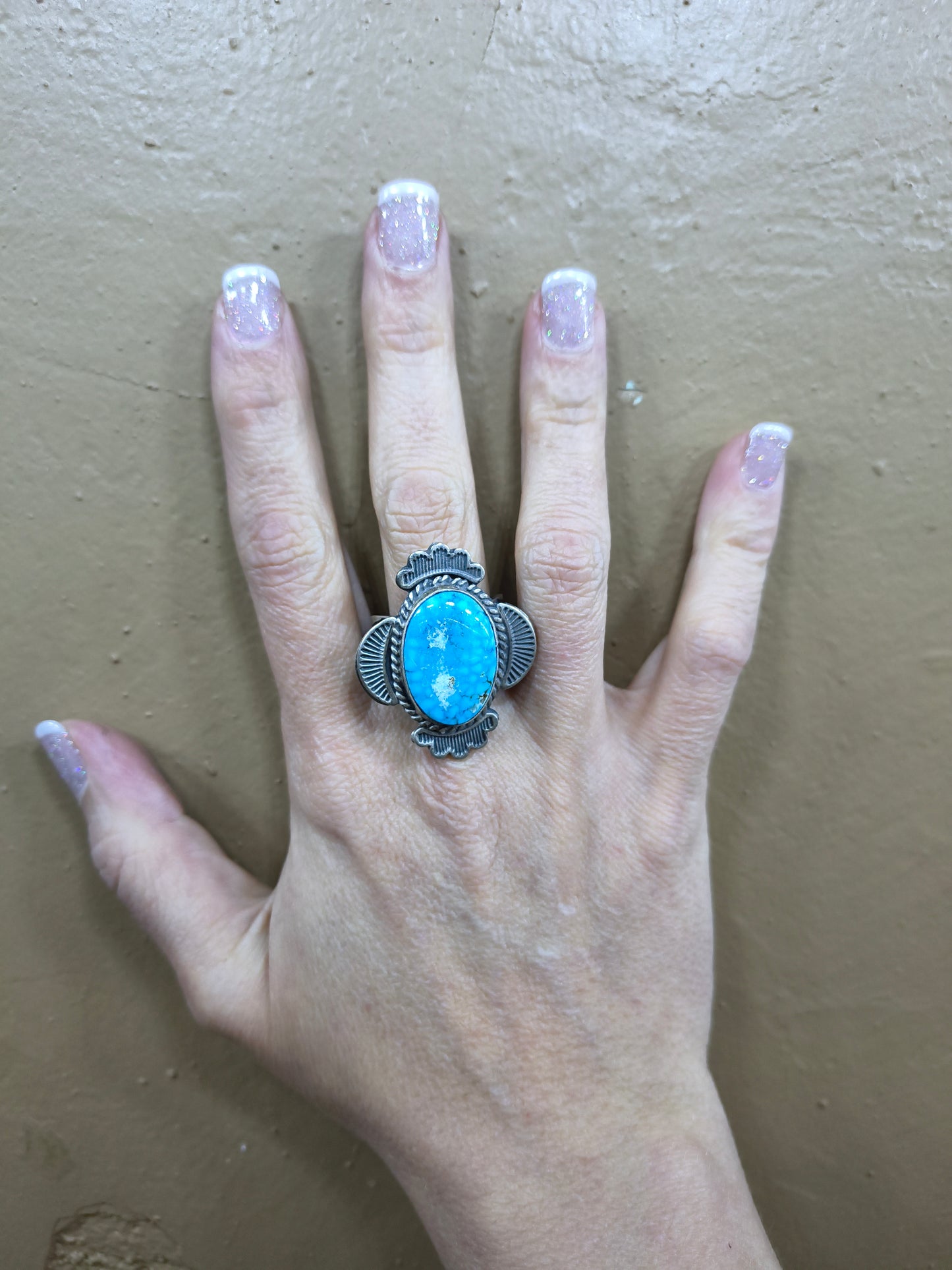 10.0 Kingman Turquoise Ring By Gilbert Nez, Navajo