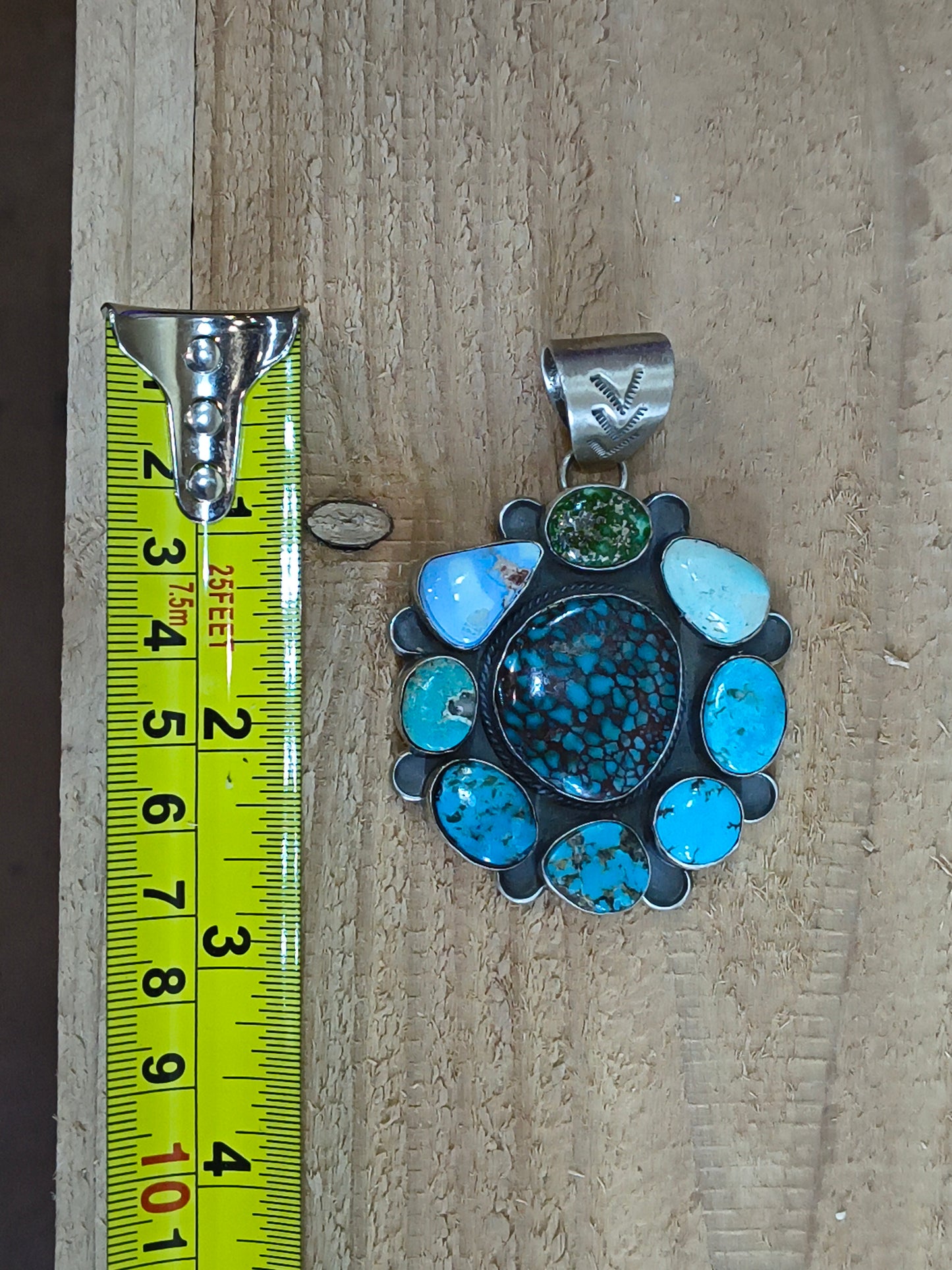 Variety Turquoise Cluster pendant with a 9mm Bail by Terrell Nez, Navajo