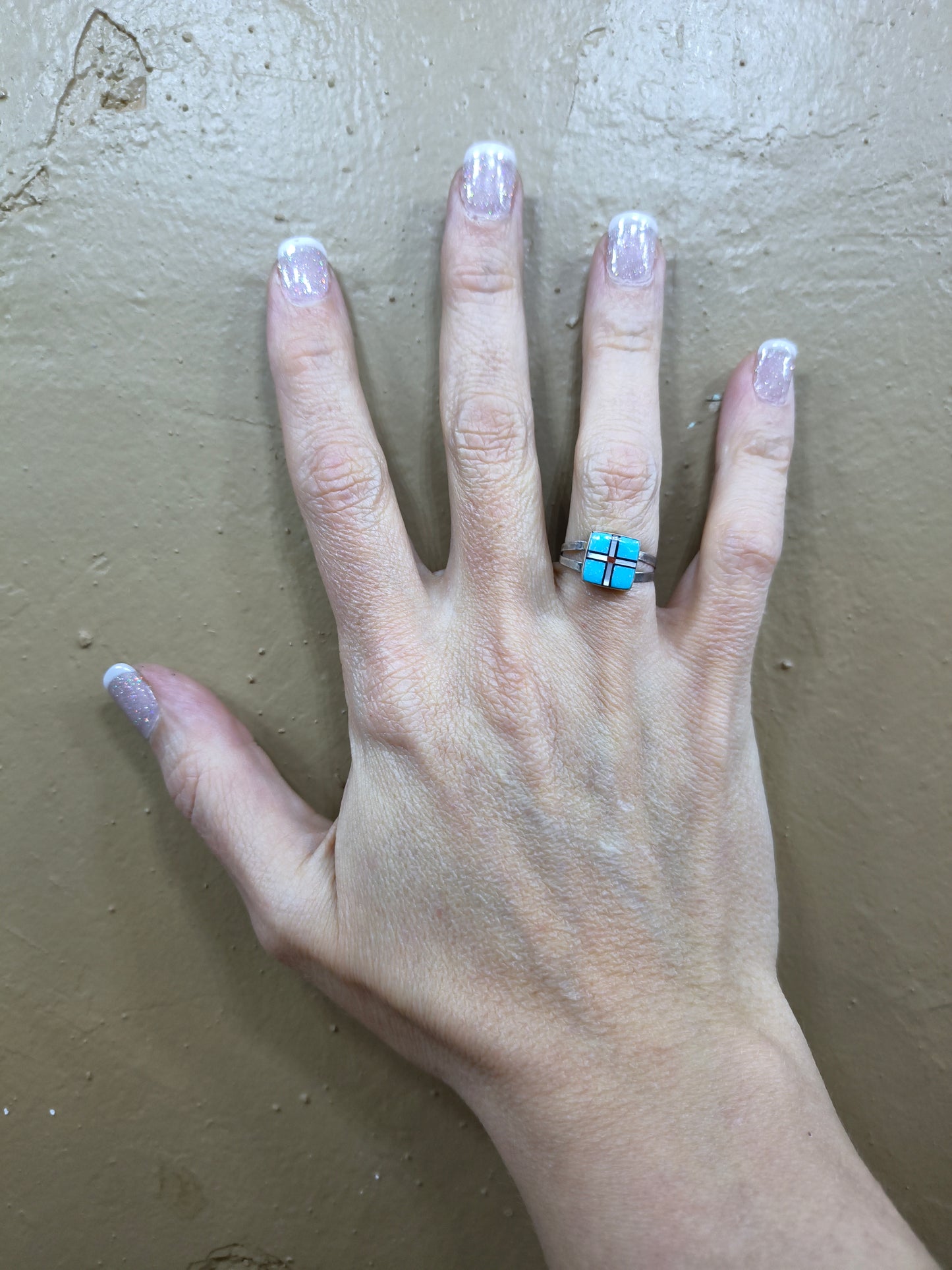 Turquoise, Mother of Pearl, Black Jet Inlay Ring
