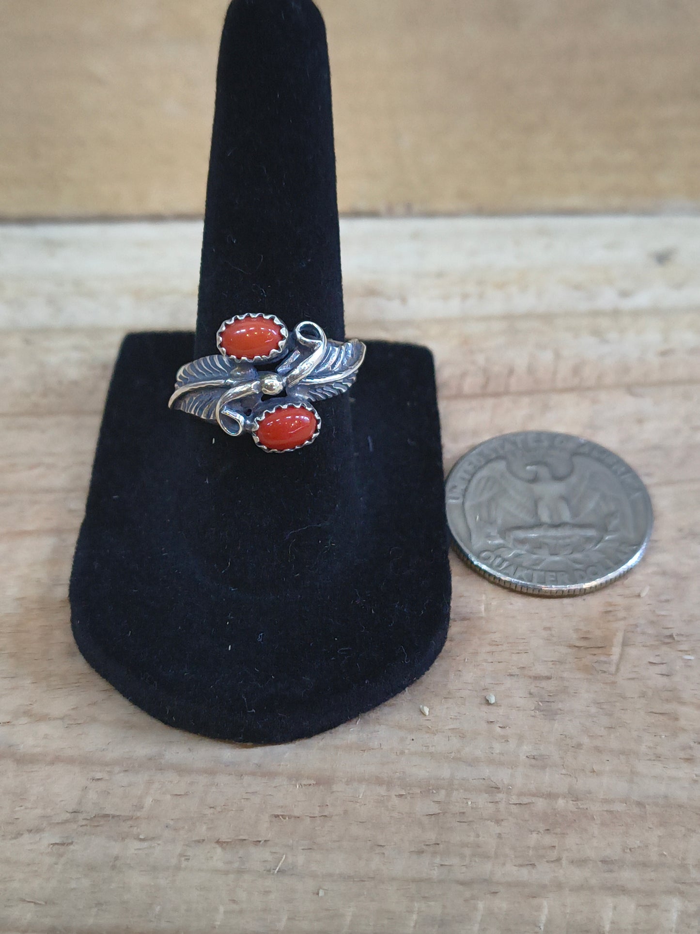 7.0 2 Stone Red Coral Ring