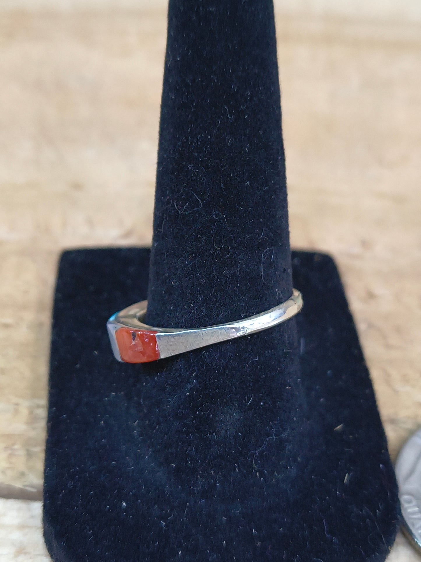 Size 7.5 -Turquoise, Coral, Black Jet, and Mother of Pearl Ring