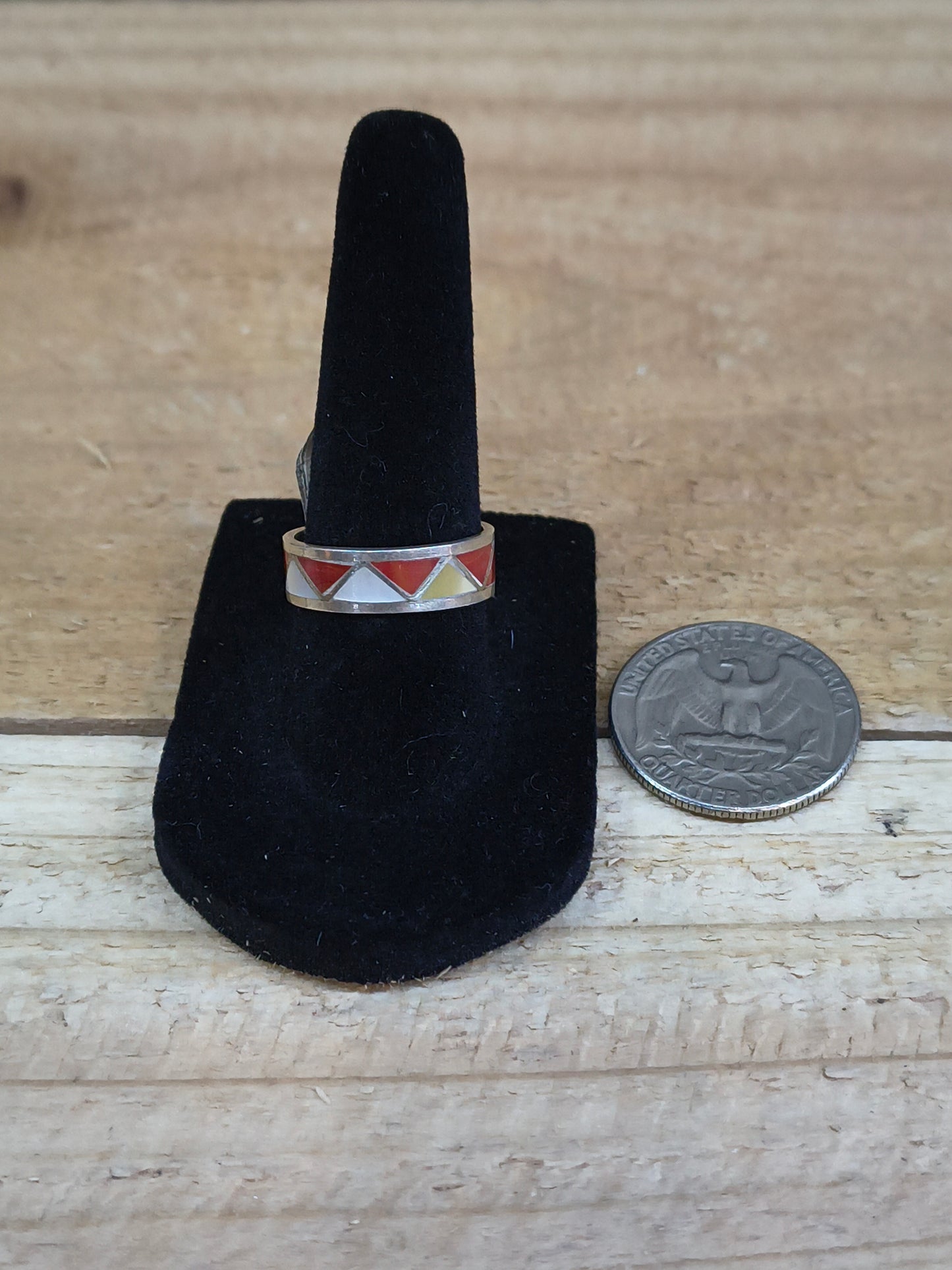 Red Coral and Mother of Pearl Band Ring