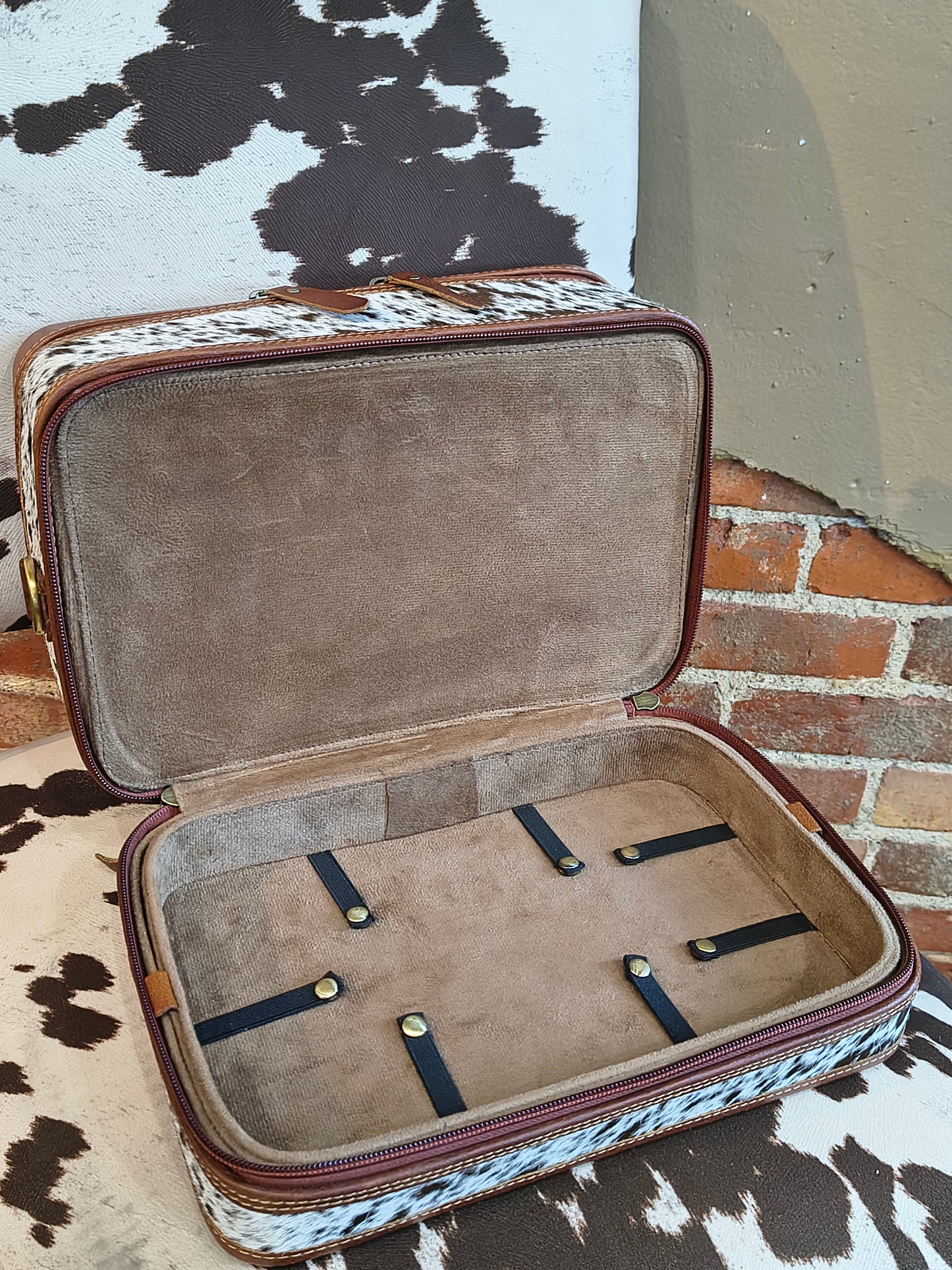 Leather Tooled with Cowhide 2 Layer Jewelry Box