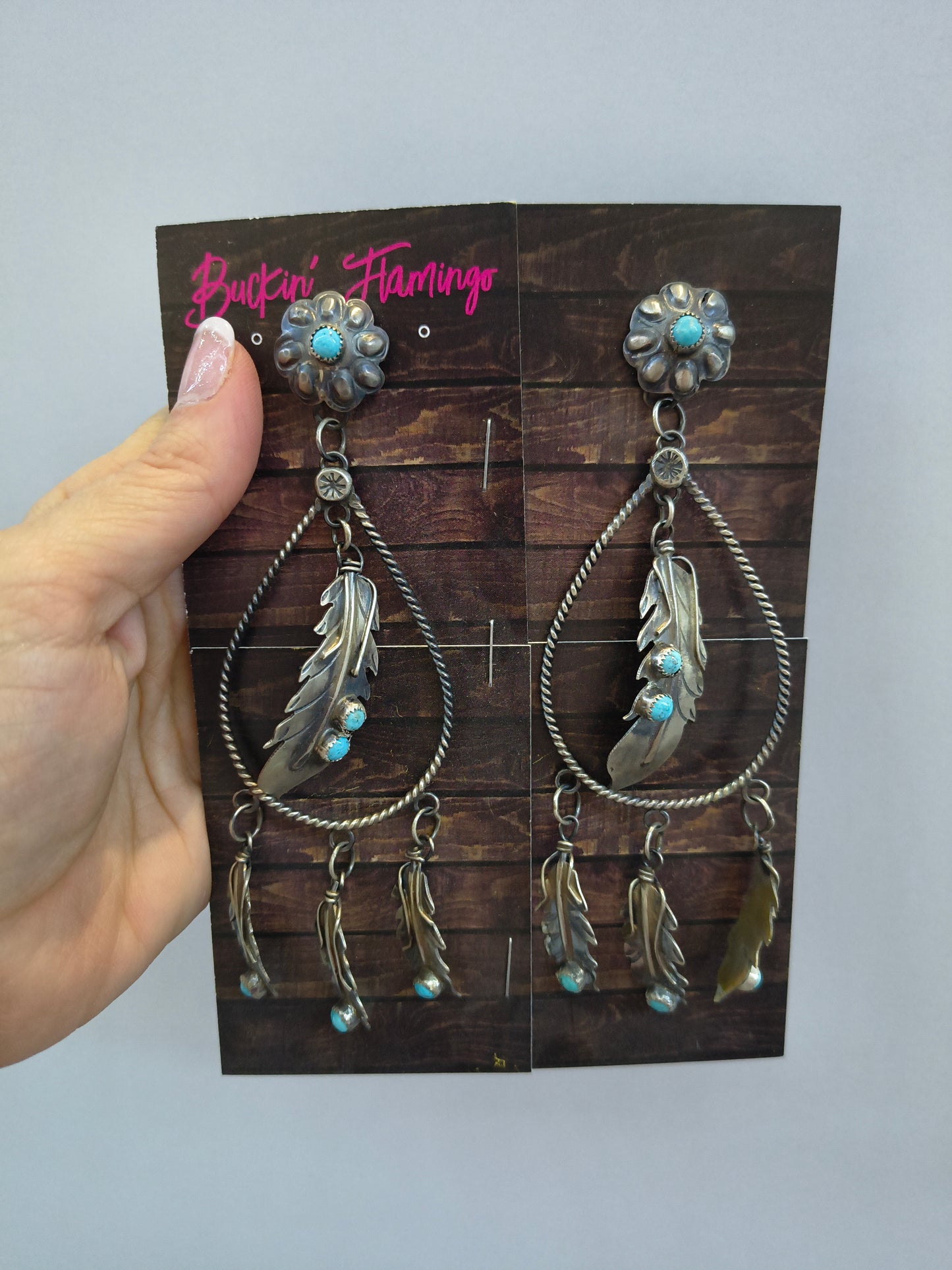 Sleeping Beauty Turquoise Feather with Post Earrings