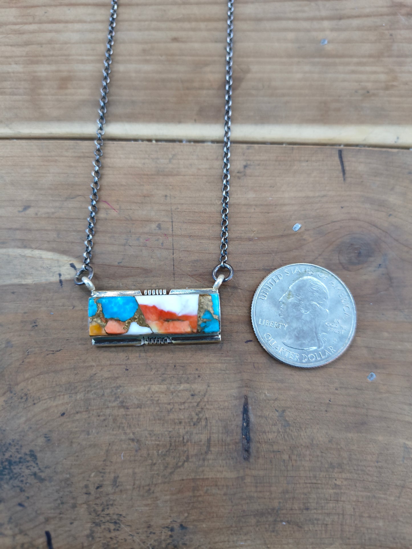 16" Orange Crush Bar Necklace by Steve Francisco, Navajo