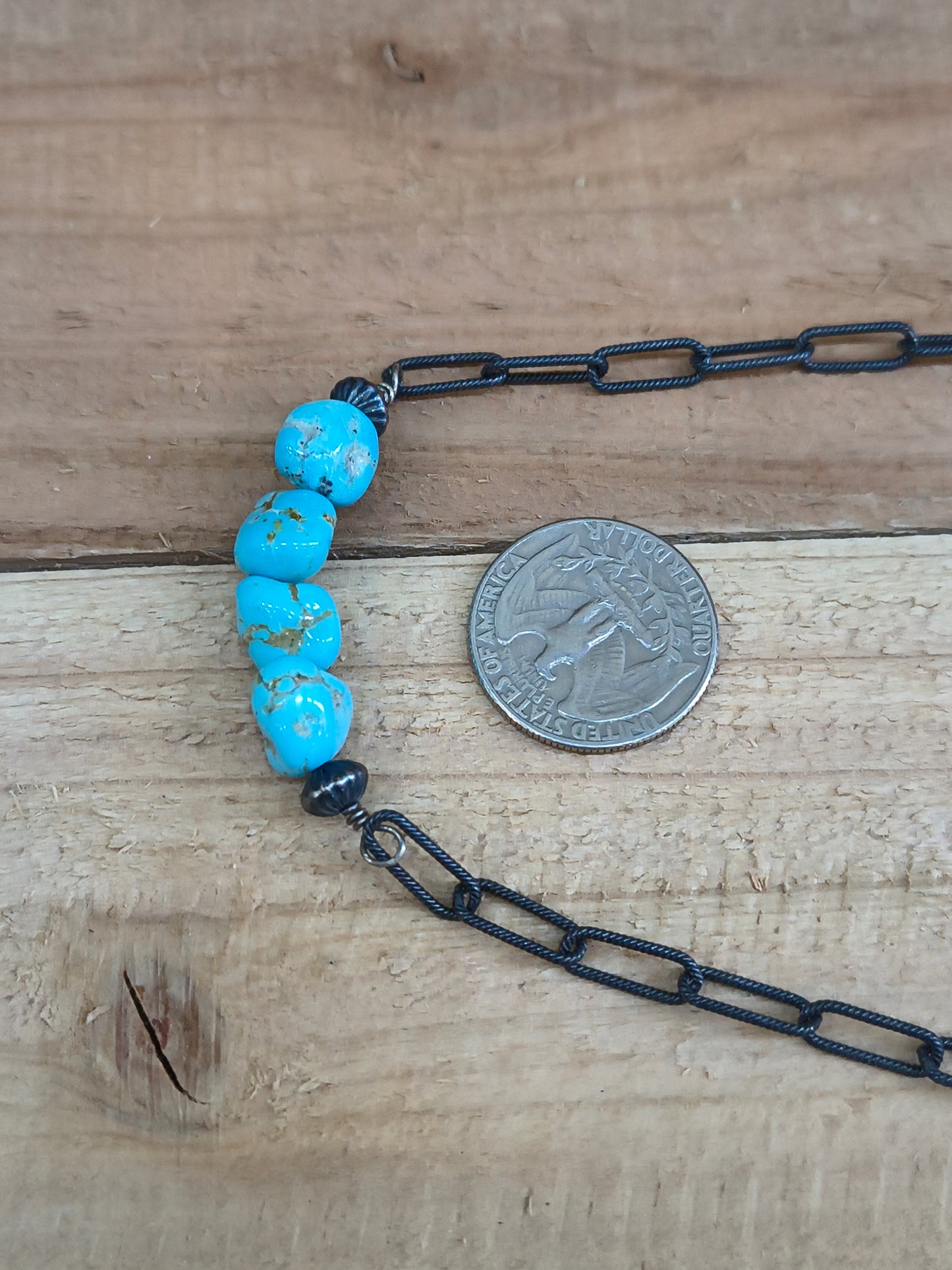 16" Natural 4 Turquoise Nuggets on a Paperclip Chain Necklace