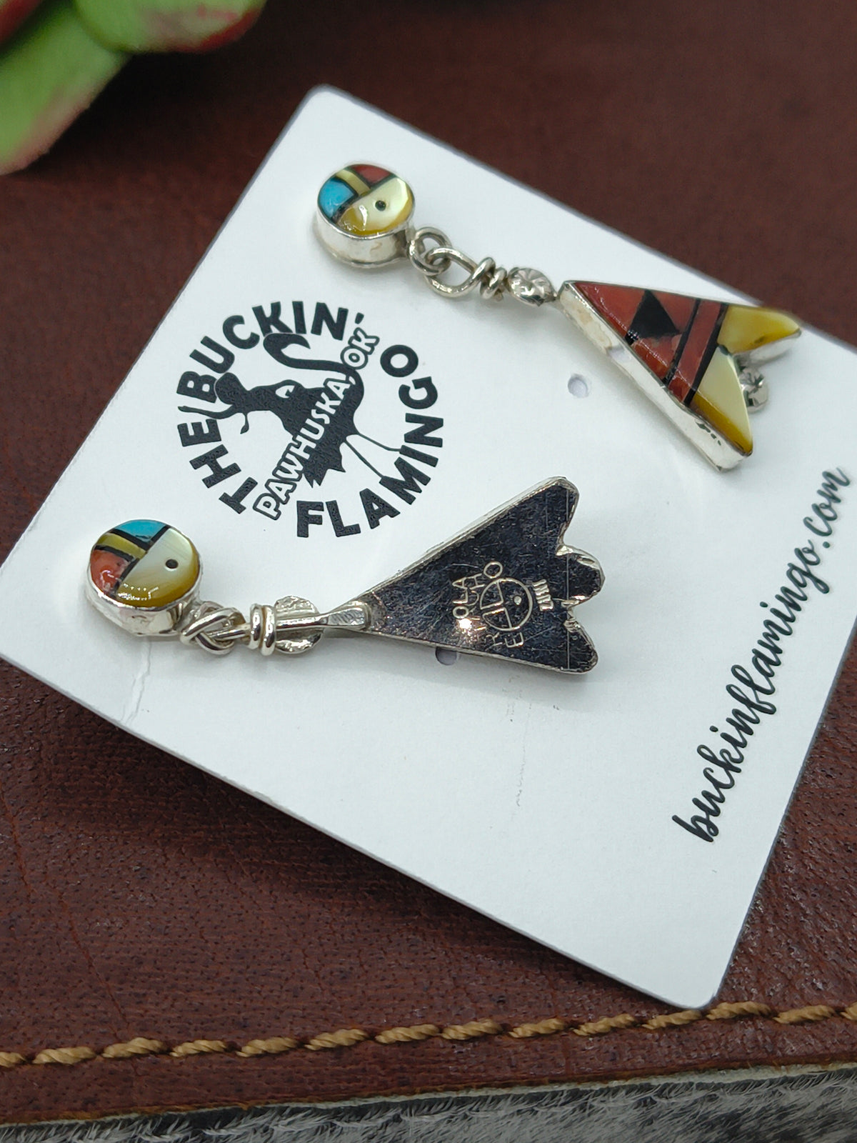 Inlay Dangle Earrings with Sunface Post by Ole Eriacho, Zuni