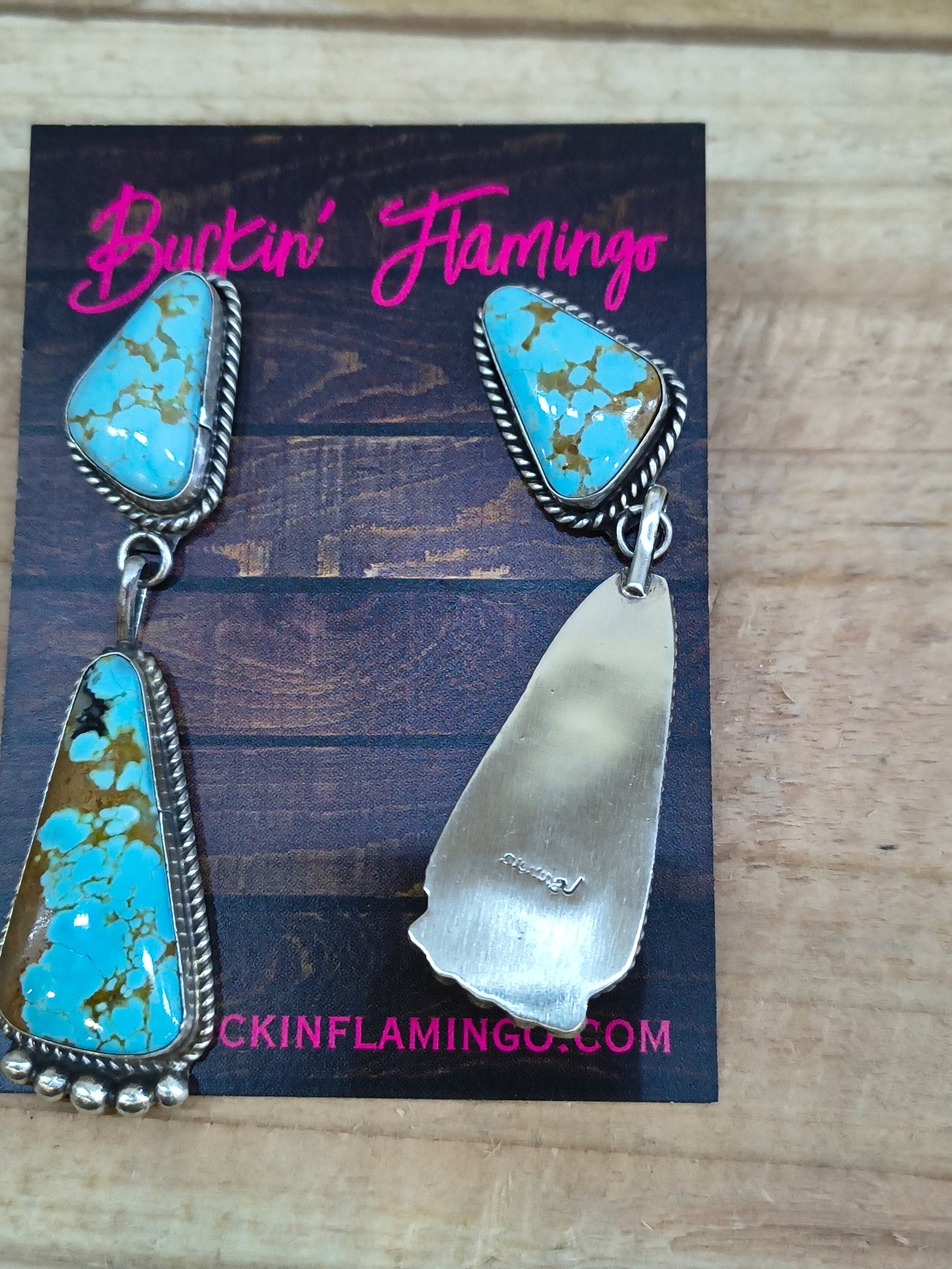 #8 Turquoise 2 Stone Post Dangle Earrings by Judith Dixon, Navajo