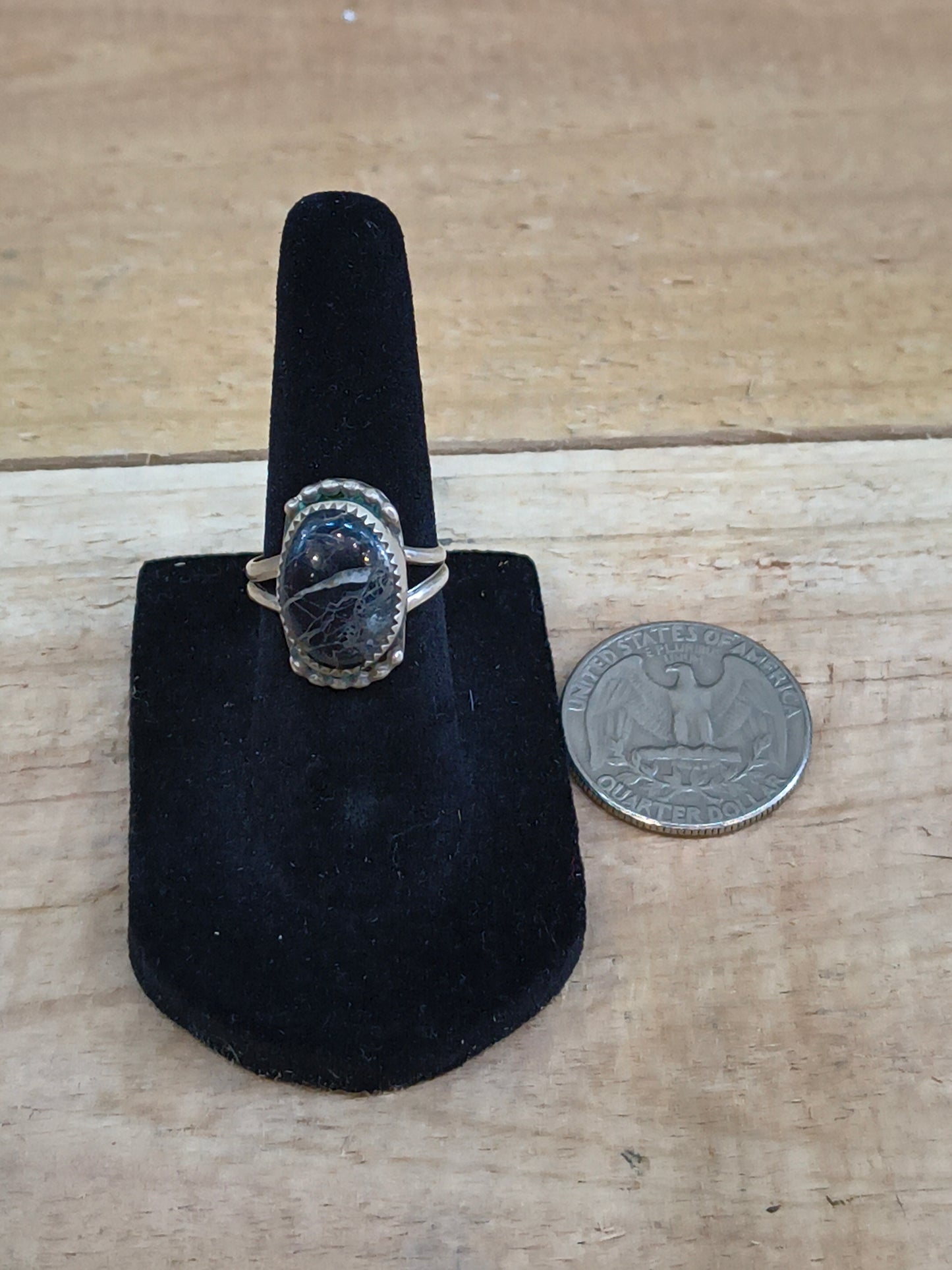 5.5 - Black-White Buffalo Oval Ring