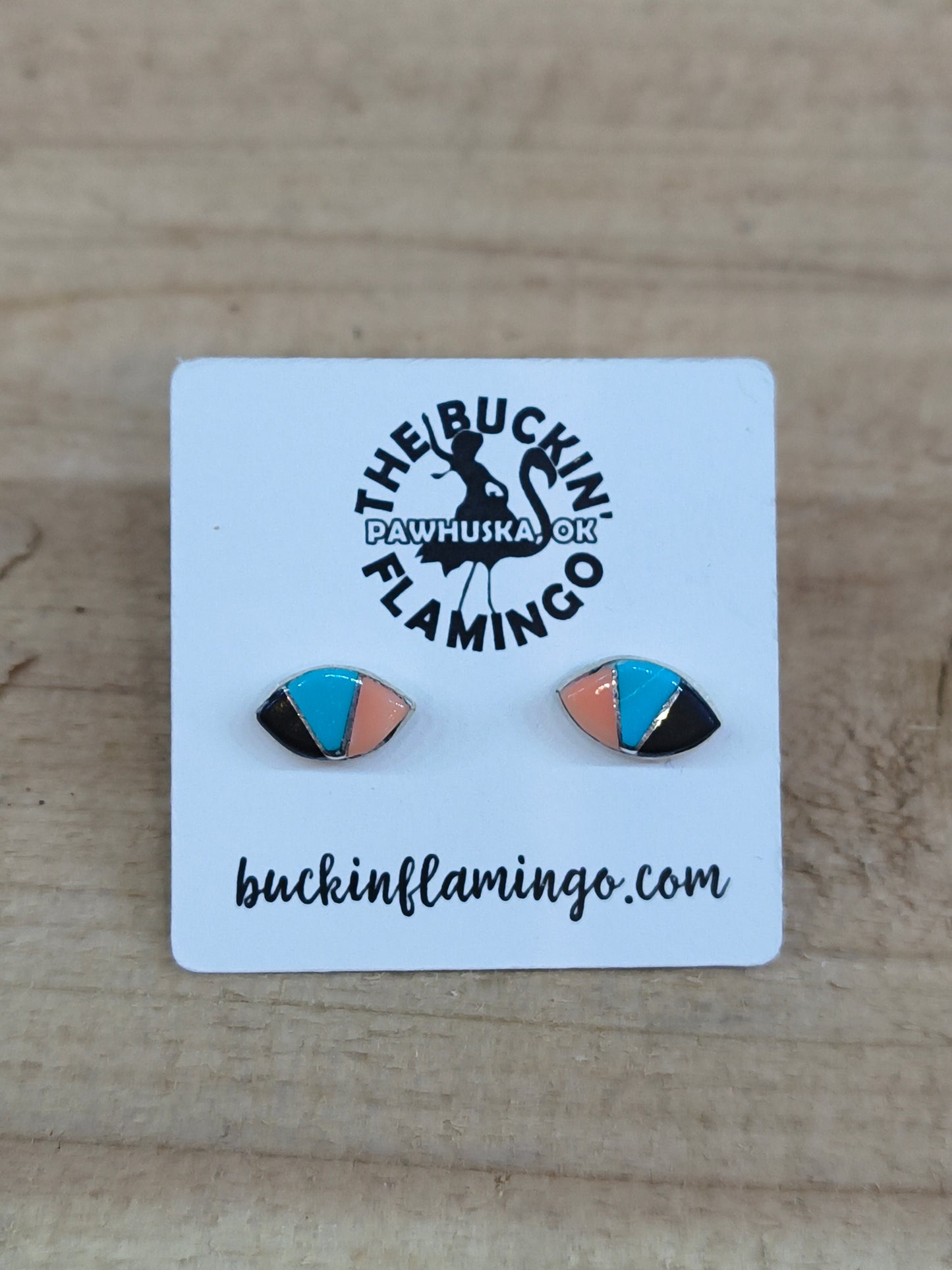 Inlay Fan Post Earrings, Zuni Made
