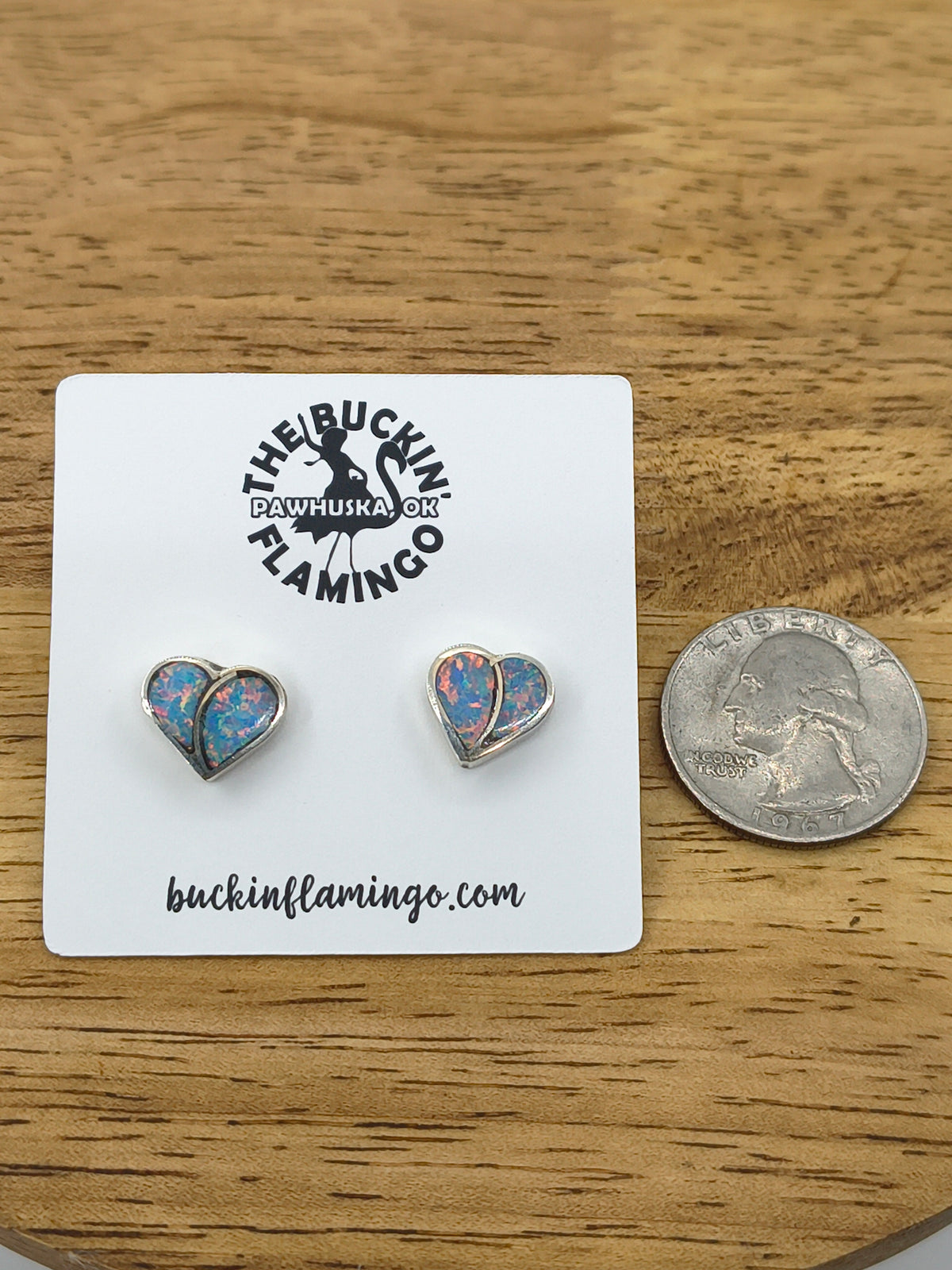 White Opal Fish Scale Inlay Heart Post Earrings by Lynelle Johnson, Zuni