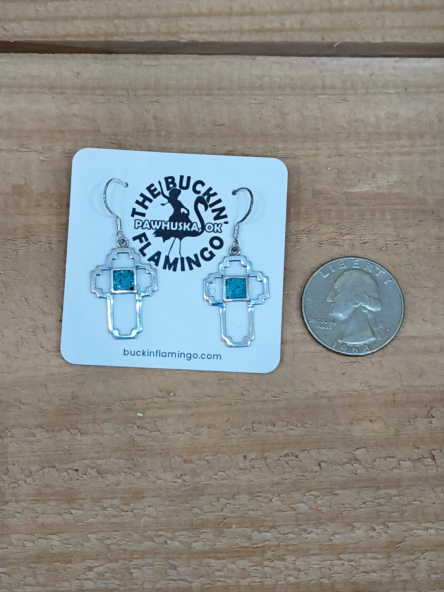 Turquoise Chip Inlay Cross Hook Earrings