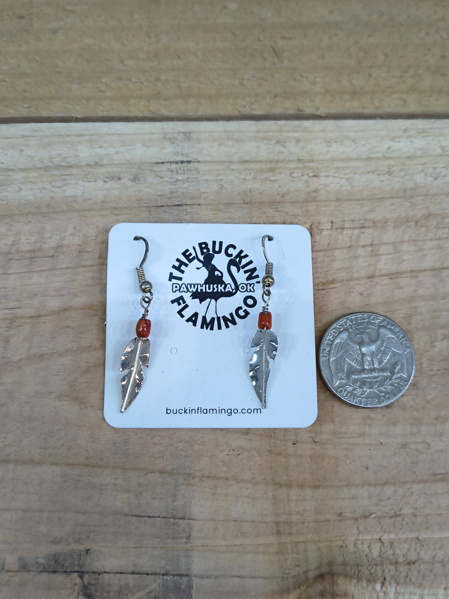 Red Coral and Sterling Silver Feather Dangle Earrings