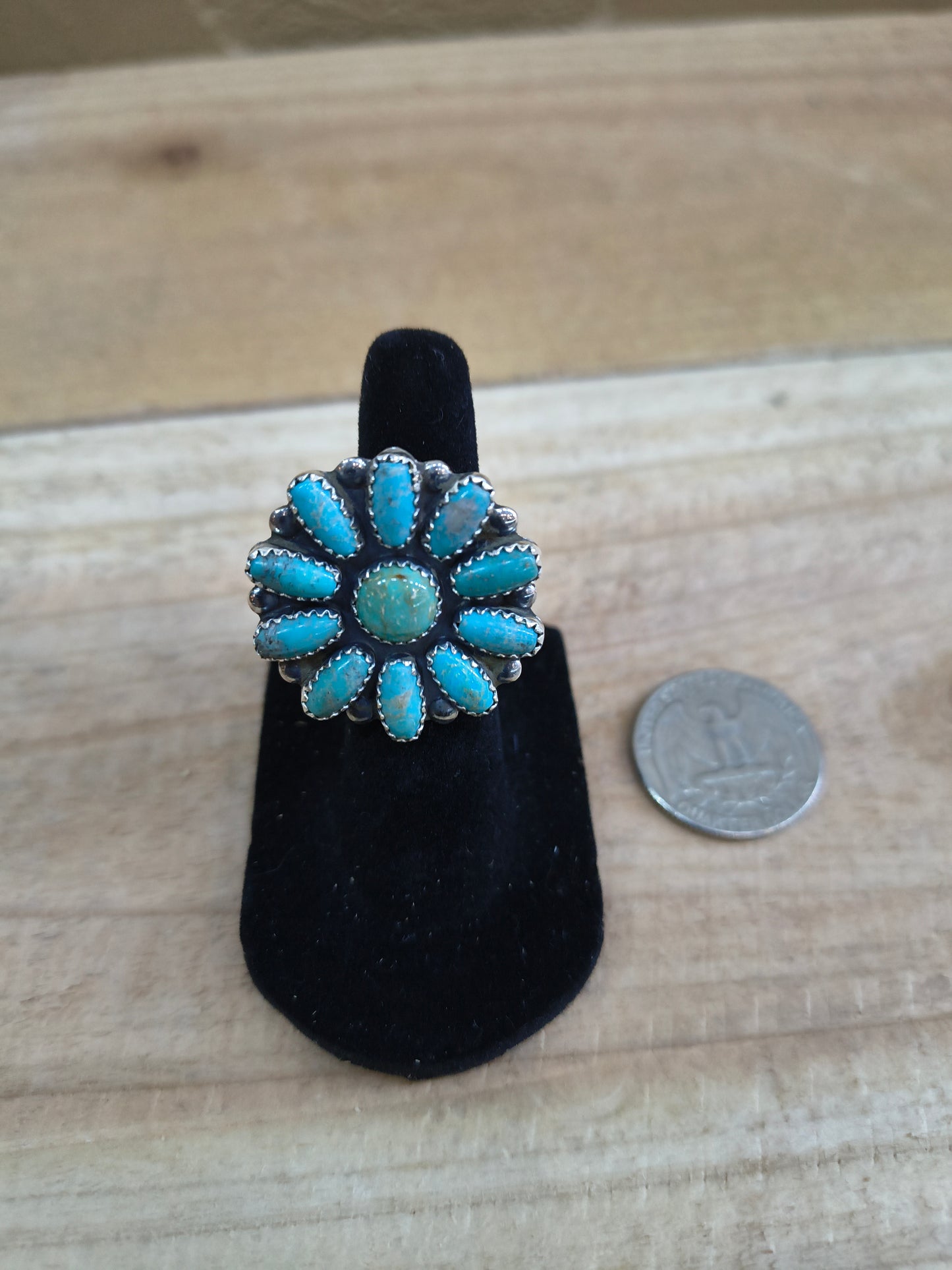 8.5 Turquoise Cluster Ring by Cordell Wilson, Navajo